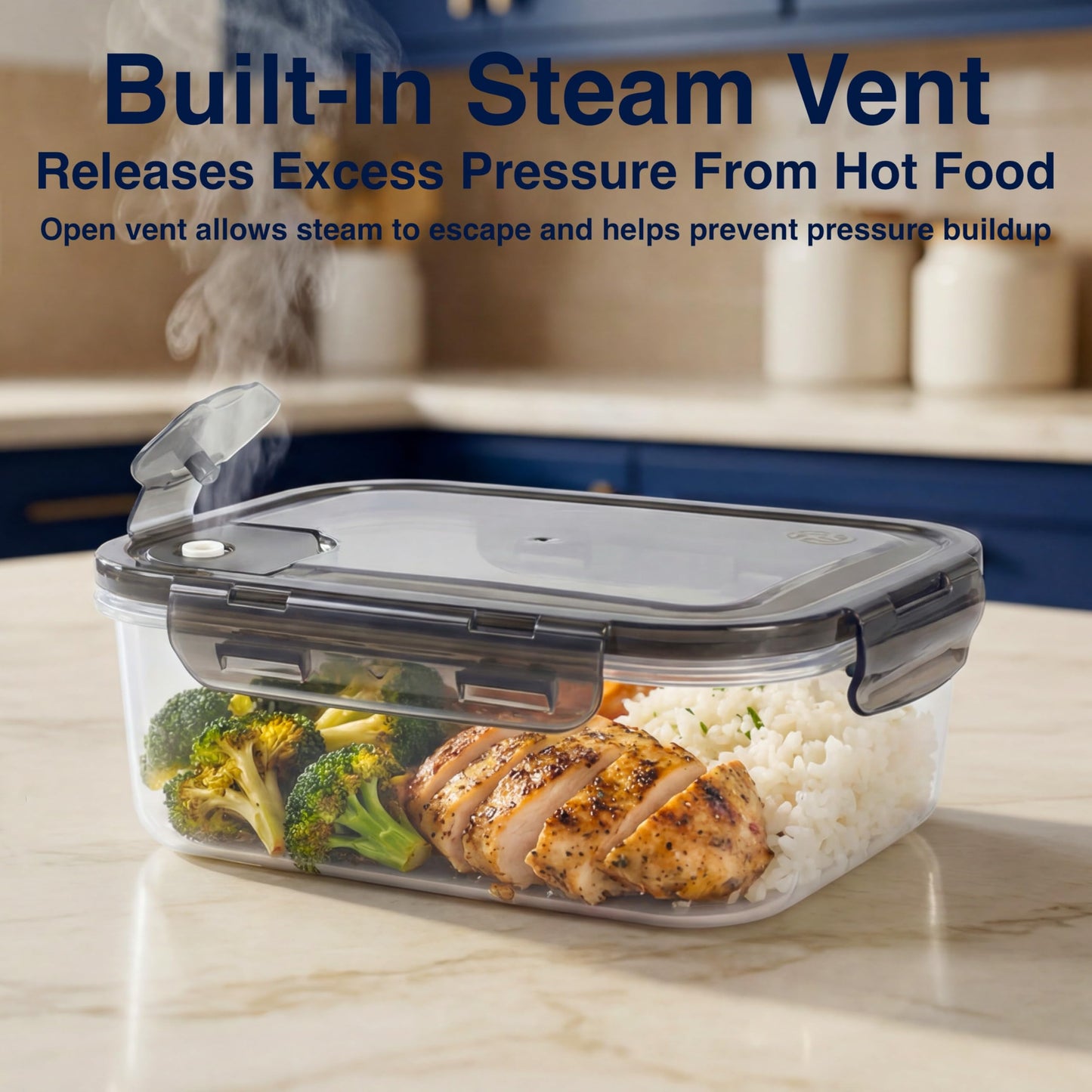 Clutterix Compartmentalized Plastic Airtight Food Storage Containers with Vented Lids, 3-Compartment Design, BPA-Free, 5-Pack (5.5 Cups Each) for Meal Prep and Portion Control