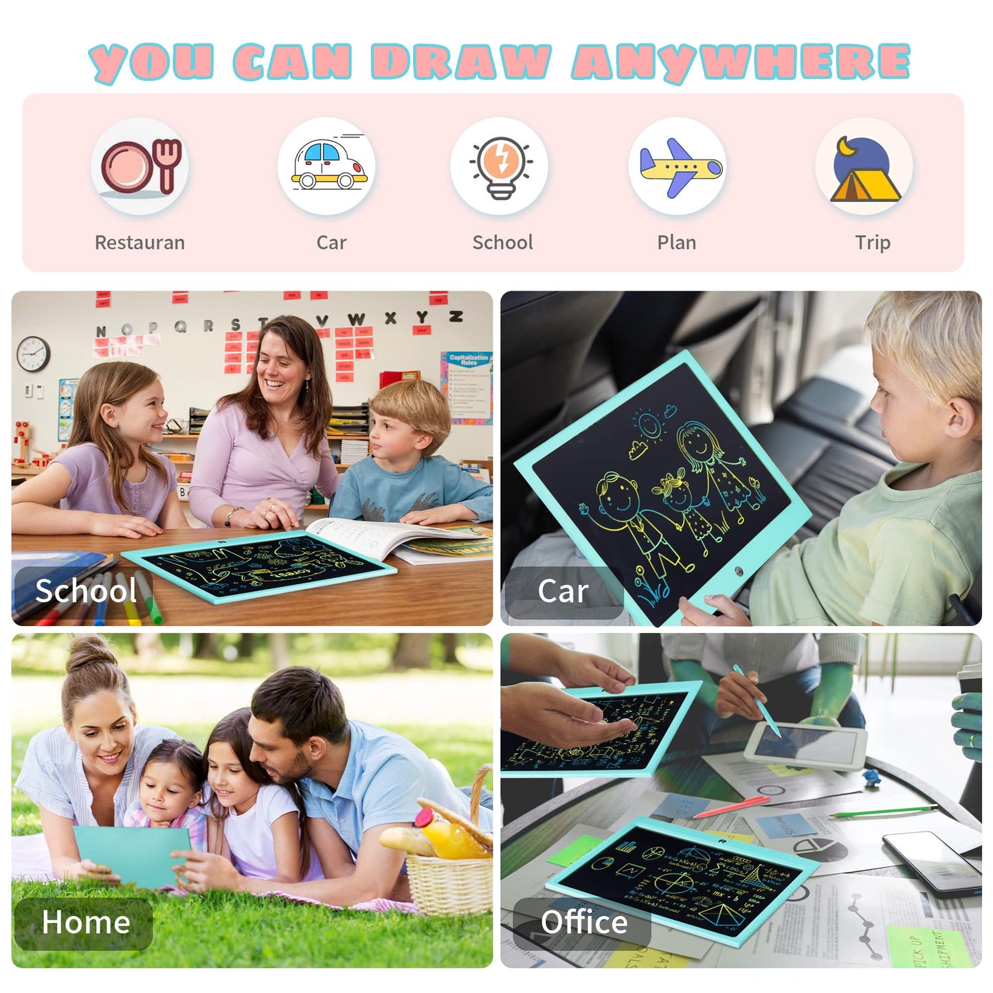 LCD Writing Tablet for Kids, 15 Inch Colorful Electronic Doodle Board for Kids Age 3+ Toys Christmas Birthday Erasable Drawing Tablet Toddler Learning Toys