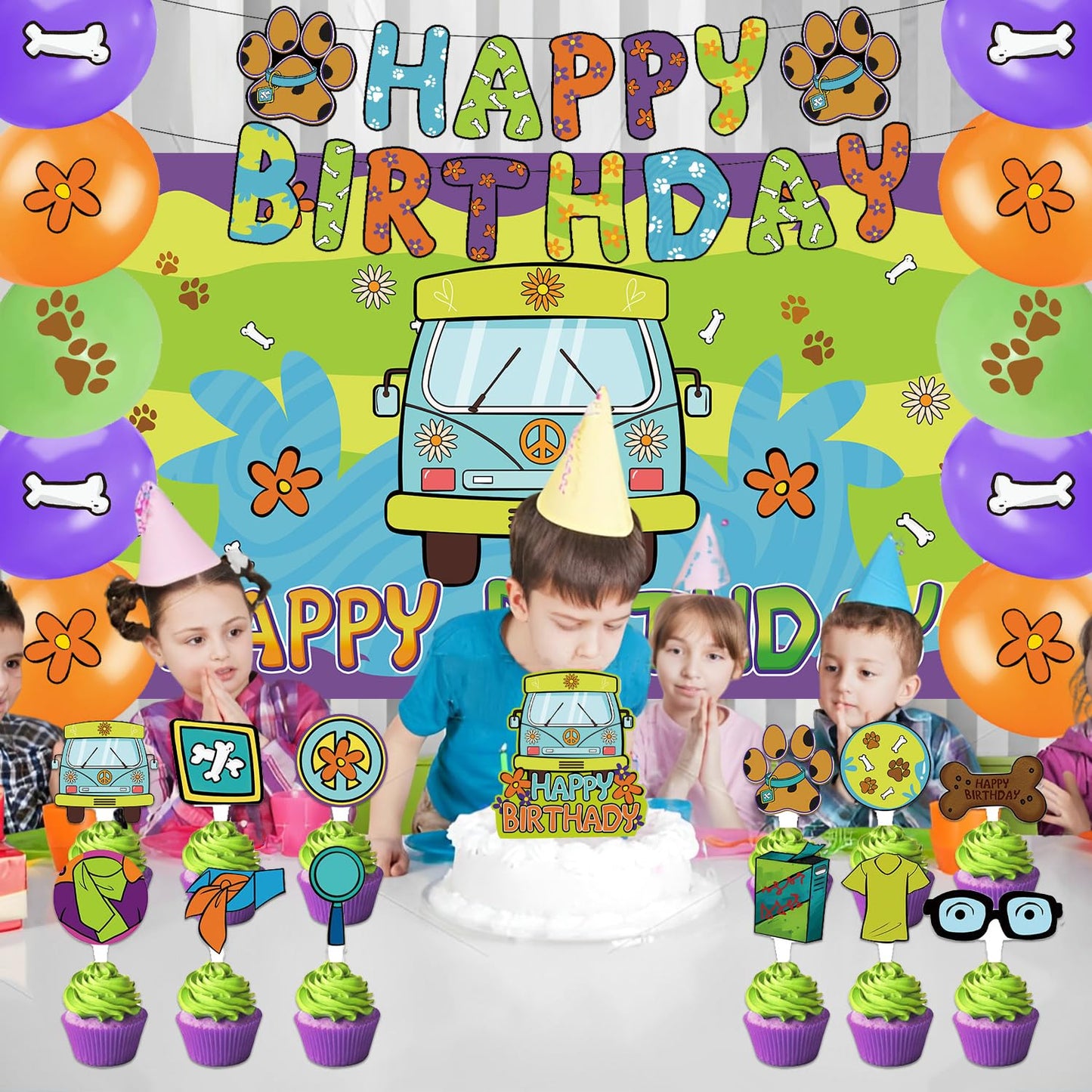 42pcs Scooby Dog Birthday Party Decorations Includes Cake Toppers,Cupcake Toppers, Banner, Backdrop, Balloons - Dog Theme Party Supplies Set for Baby Shower