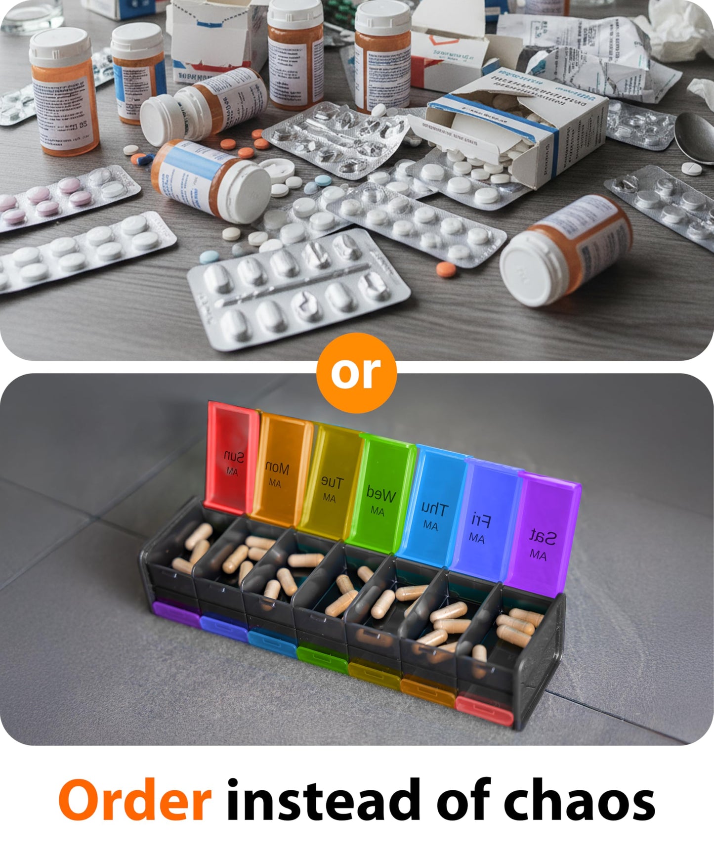 Extra Large Pill Organizer- XXL Pill Box 7 Day - Weekly Pill Organizer with AM PM Large Compartments Big Pill Case for Supplements Jumbo Pill Holder for Vitamins Huge Medicine Organizer 2 Times a Day