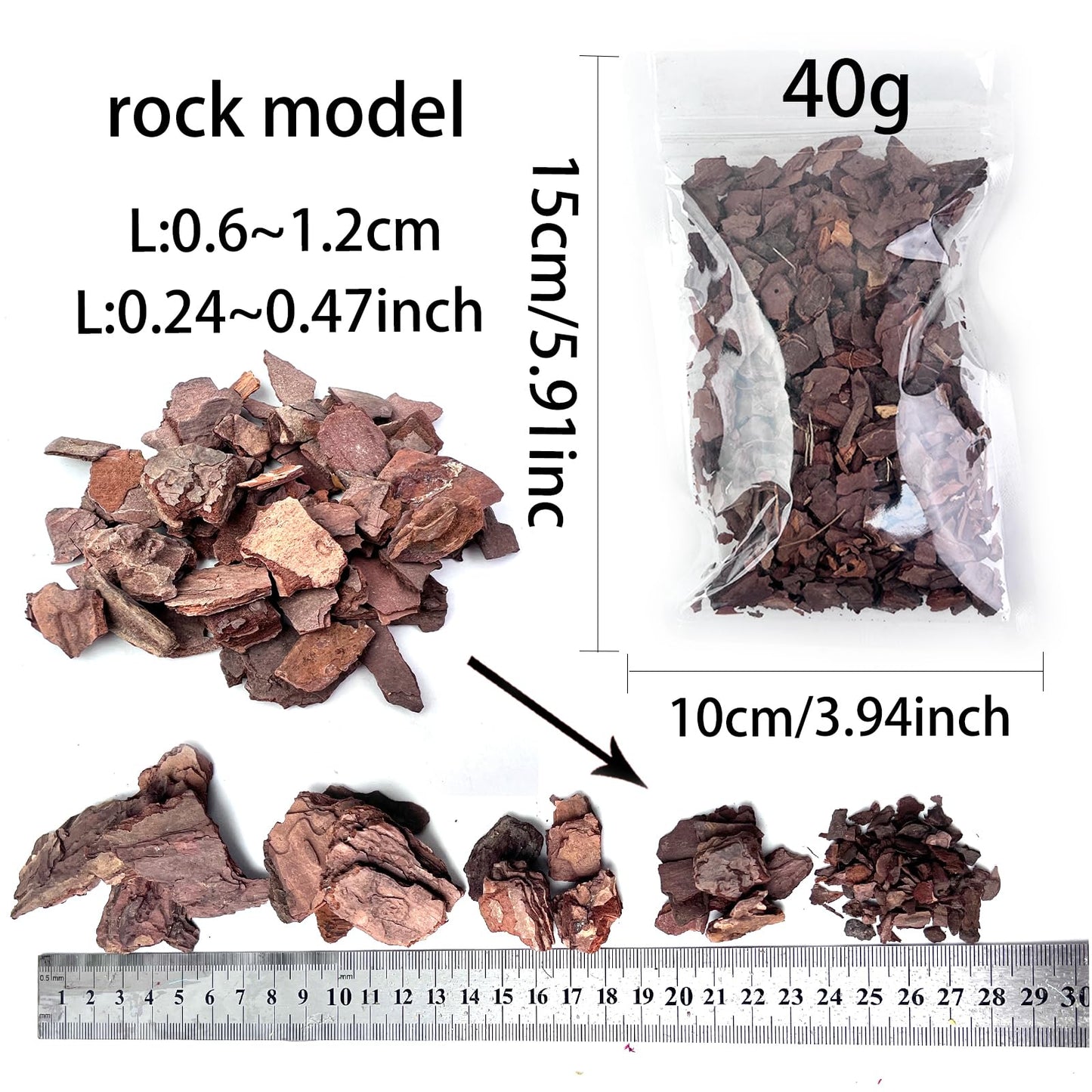 ZZZ SAN ZHI Miniature Bark Rock Model, Brown Tree Bark Texture, 5 Sizes, 200g Total (40g x 5 Packs) for Train Layouts, Railway & Car Diorama Scene Models