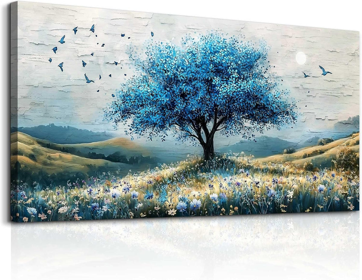 ZUITINGHUA Large Wall Decor For Living Room Canvas Wall Art For Office Modern Wall Decorations For Bedroom The Blue Tree Landscape Painting Farmhouse Pictures Artwork Room Home Decor 24x48 In