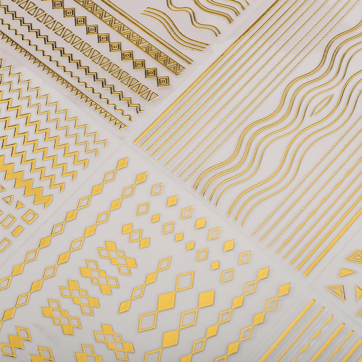 IDDFEVE 12 Sheets Gold Line Nail Art Stickers - French Smile Waves Strip Self-Adhesive Nail Decals for DIY Geometric Manicure