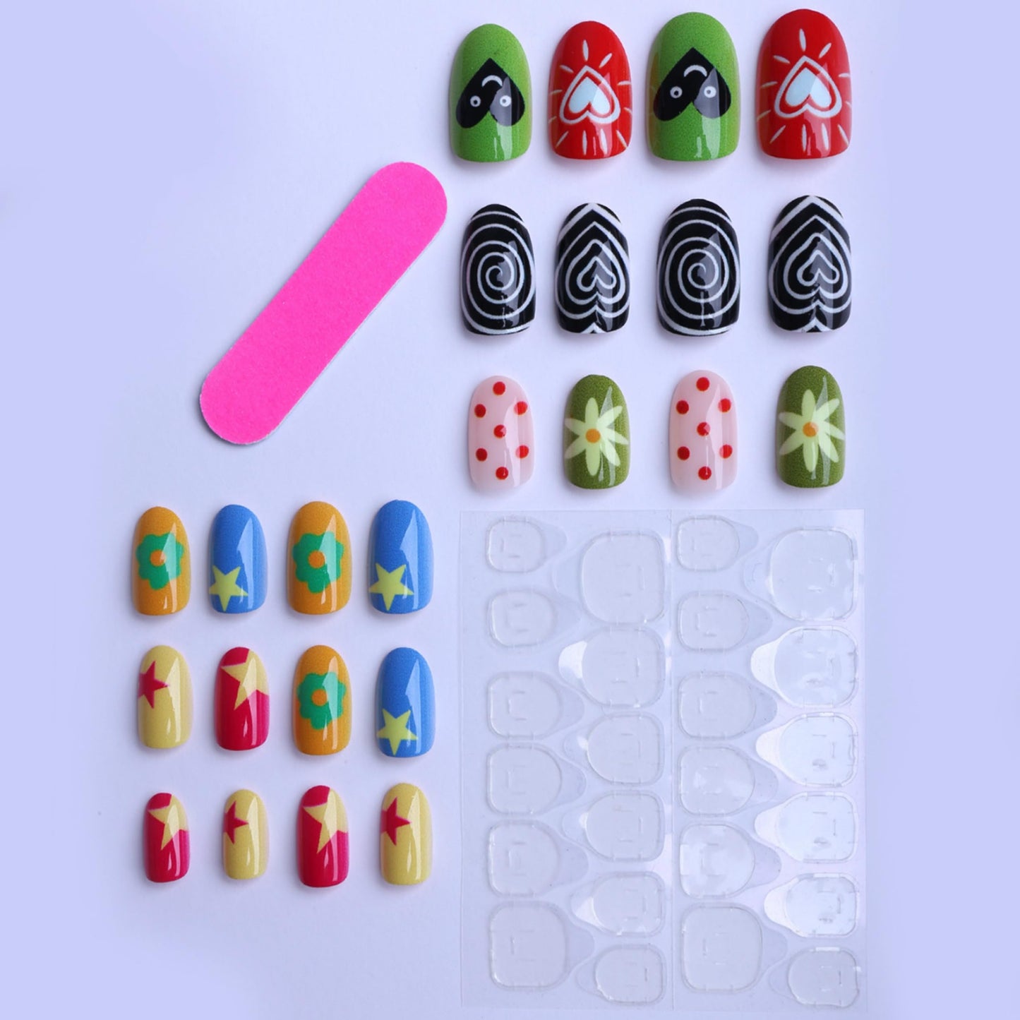 Short Press on Nails Almond Fake Nails Blue Acrylic Nail Press ons Seeneey Multicolor Beach Stick on Nail for Women 24pcs