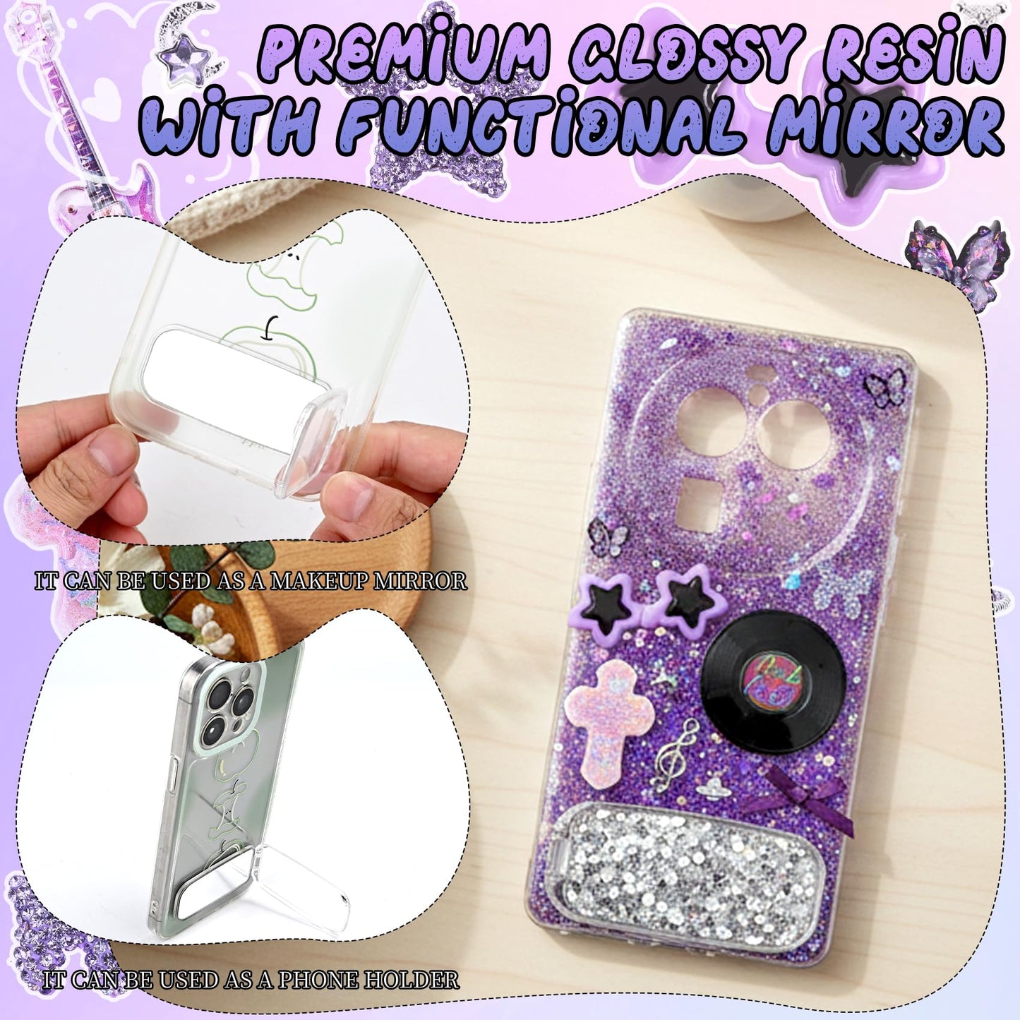 Prdingfy Purple Junk Case Charms Kit - DIY Phone Charms & Nail Art Accessories with 3D Flatback Decorations, Cute Bows & Letter Beads for Customizing Phone Cases, Crafts, Valentine's Day Gifts