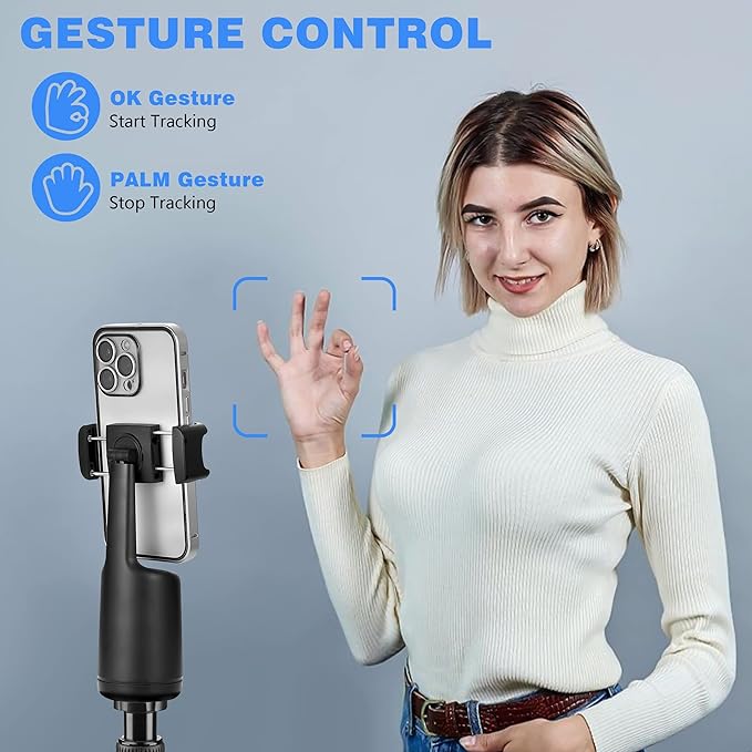 Auto Face Tracking Tripod, 360° Rotation Body Phone Camera Mount Smart Shooting Holder with Remote Selfie Stick, No App, Gesture Control, for Vlog, Tiktok