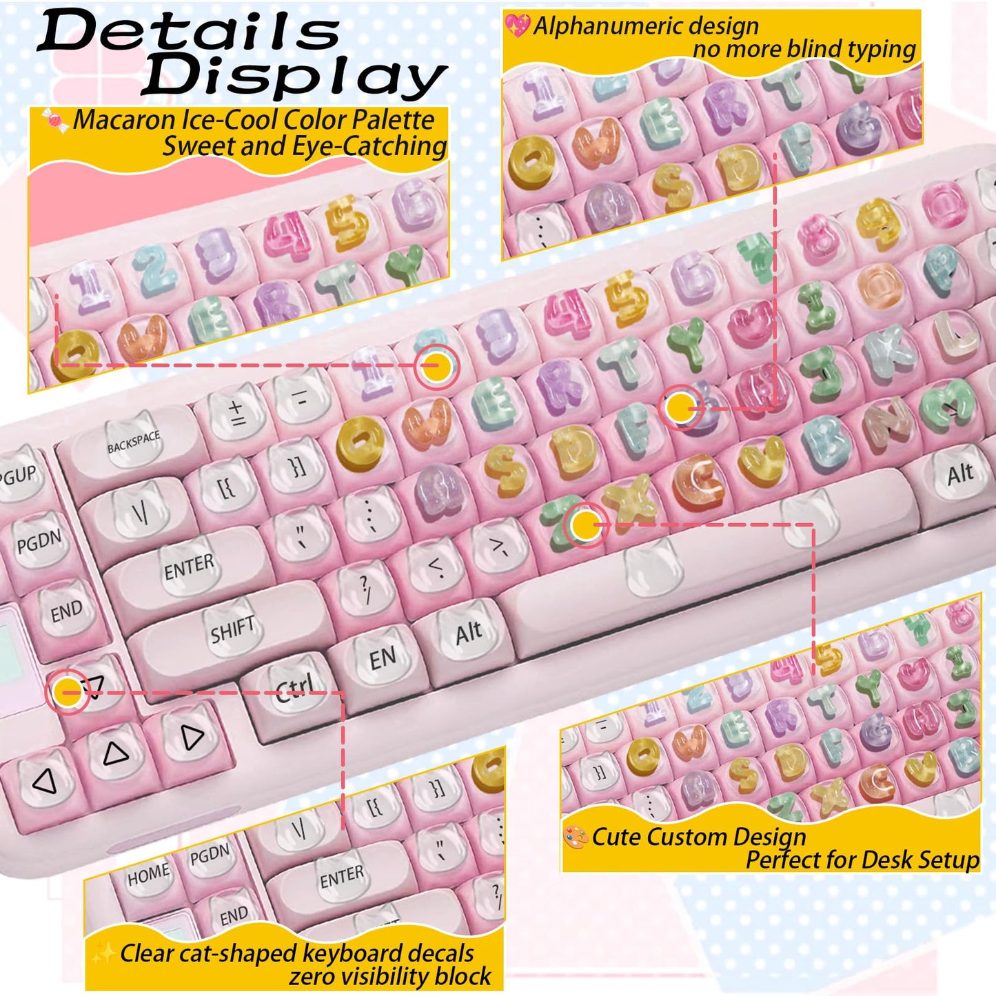 105PCS Keyboard Nail Bubbles - Macaron Ice-Transparent Buttons, Cute Bear Heads, Non-Toxic Odorless, Solve Typing Inaccuracy for Office/Daily Use + Cleaning Brush