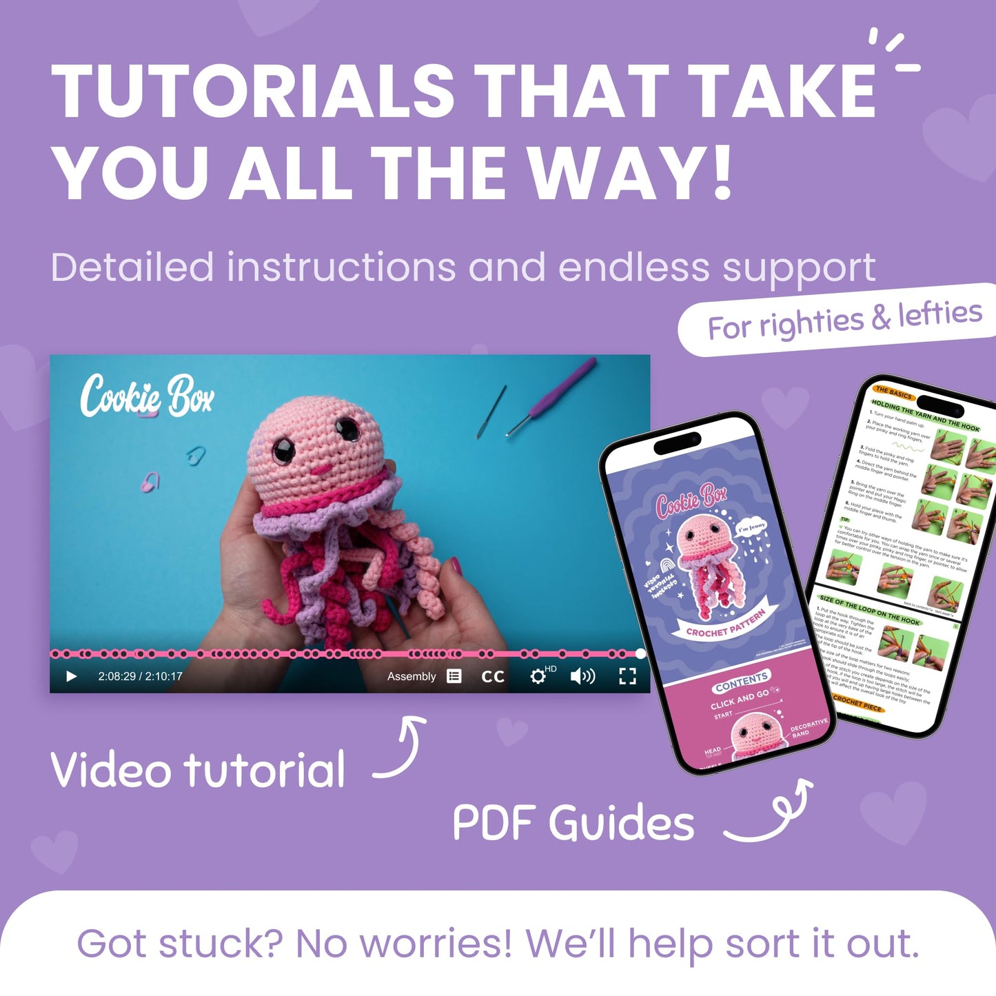 Cookie Box Original Crochet Kit for Beginners – Gift Set to Make Jellyfish Jenny Amigurumi Plushie – Easy DIY Crochet & Knitting Starter Kit with Video and PDF Tutorials
