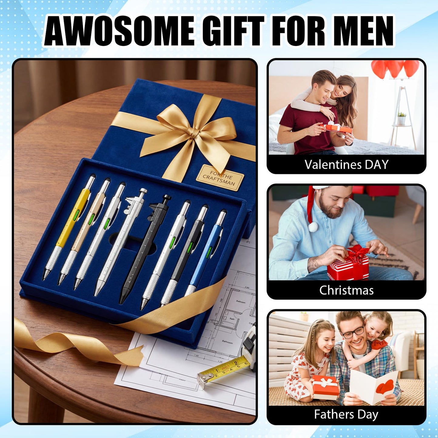 AmazingSpark 40 Pcs for Men Employee Appreciation Gifts 6 in 1 Multi Tool Pens with Level Gauge Stylus Vernier Caliper Multi Tool Pens for Dad Husband Coworker Birthday(Vivid Color)