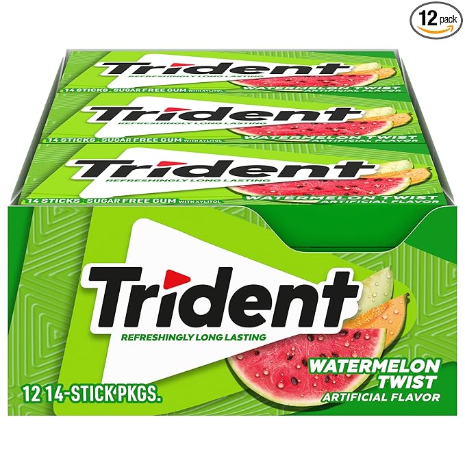 Trident Watermelon Twist Sugar-Free Chewing Gum, 12 Packs of 14 Pieces (168 Total Pieces)