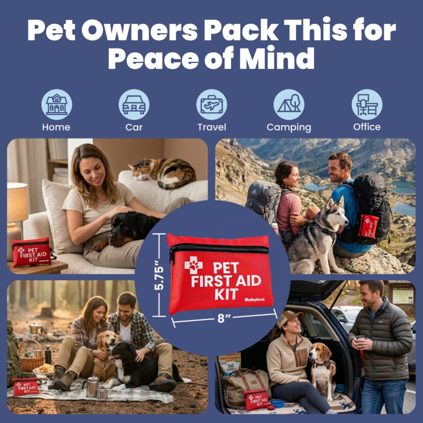 Dog First Aid Kit - Vet Approved Emergency Supplies - Pet First Aid Kit Guide, Tick Remover, Thermal Blanket & More - Compact Dog Gear for Hiking, Camping & Backpacking (Travel Pack)