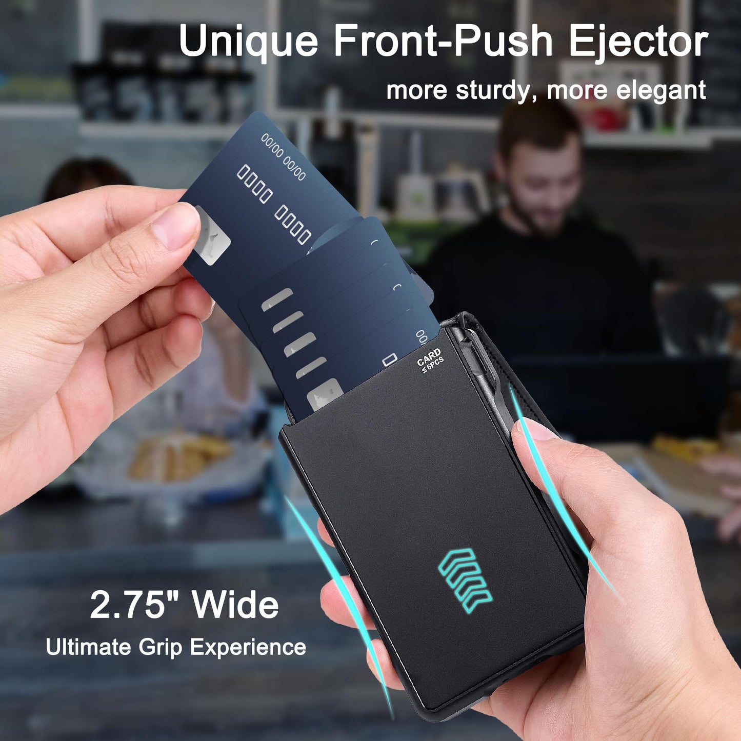 Wikabex Wallet for Men, Ultra Slim Credit Card Holder 10-12 Cards, RFID Blocking with Money Clip & ID Window, Compact Front Pocket Minimalist Bifold Wallet, Metal Aluminum Card Case, Gift for Men