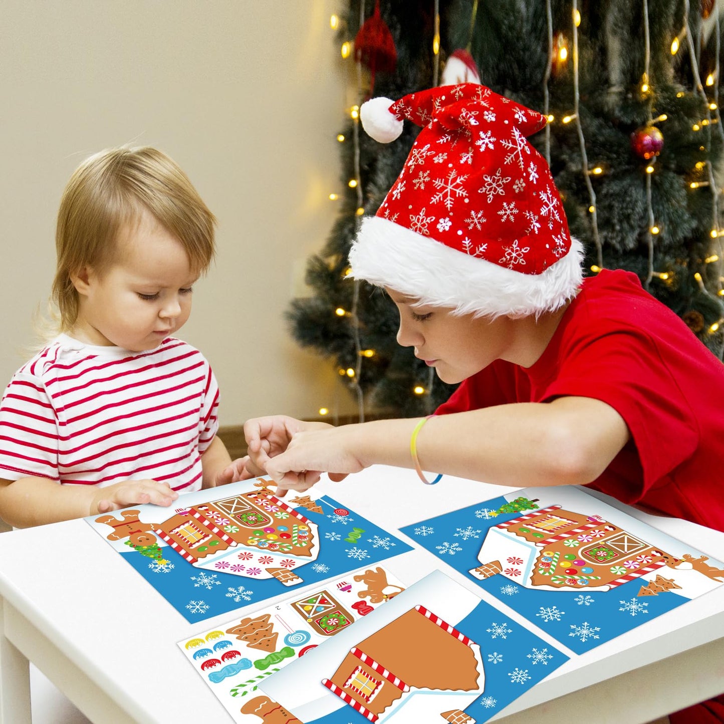38PCS Make-a-Gingerbread House Stickers for Kids - Christmas Party Game/Craft/Activity/Favor/Supplies - 19 Finished Products