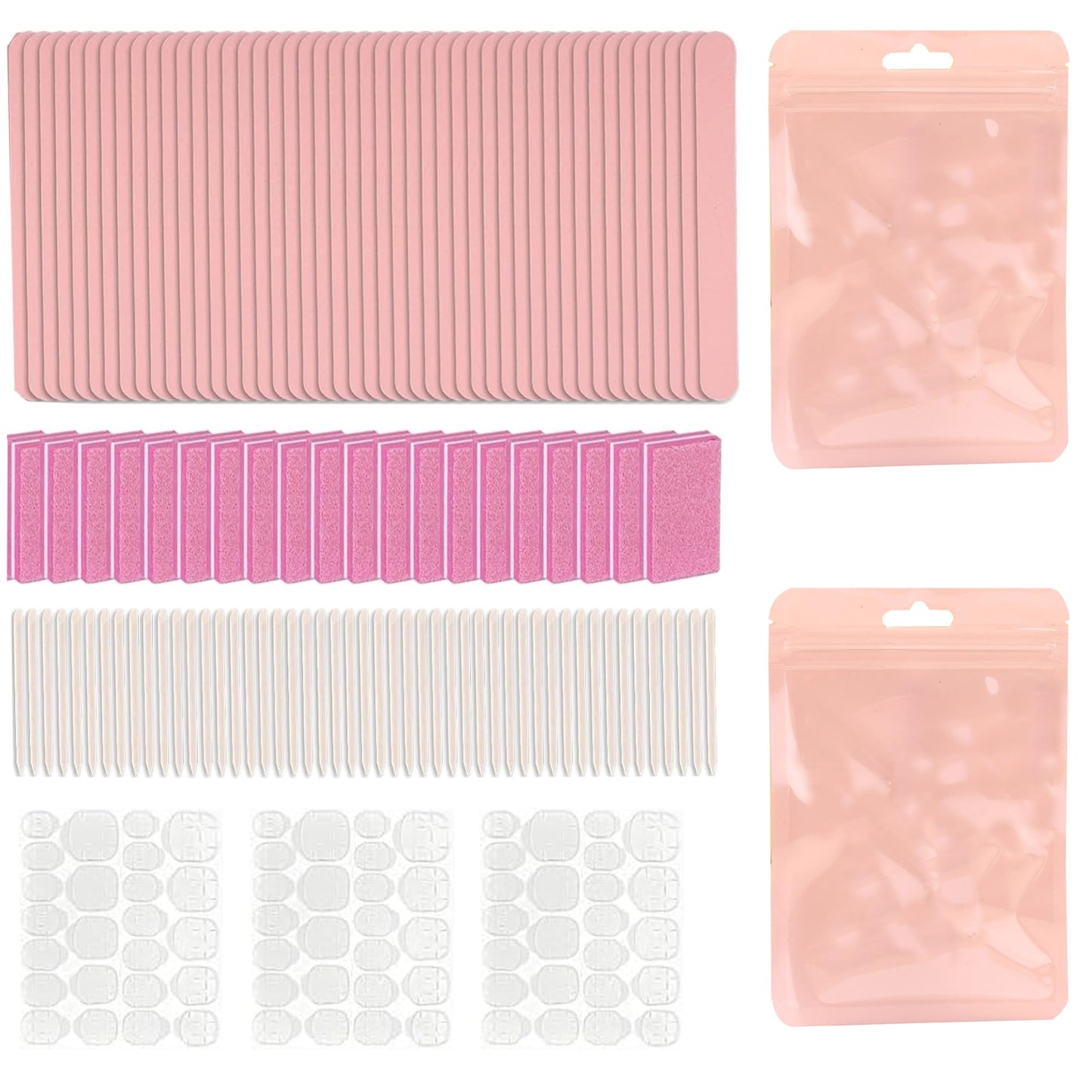 50 Set Press On Nail Tool Prep Kit for Nail Salon Business, Disposable Manicure Kit with Nail File, Mini Nail Buffer, Adhesive Nail Tabs, Wood Stick, Packaging Bag
