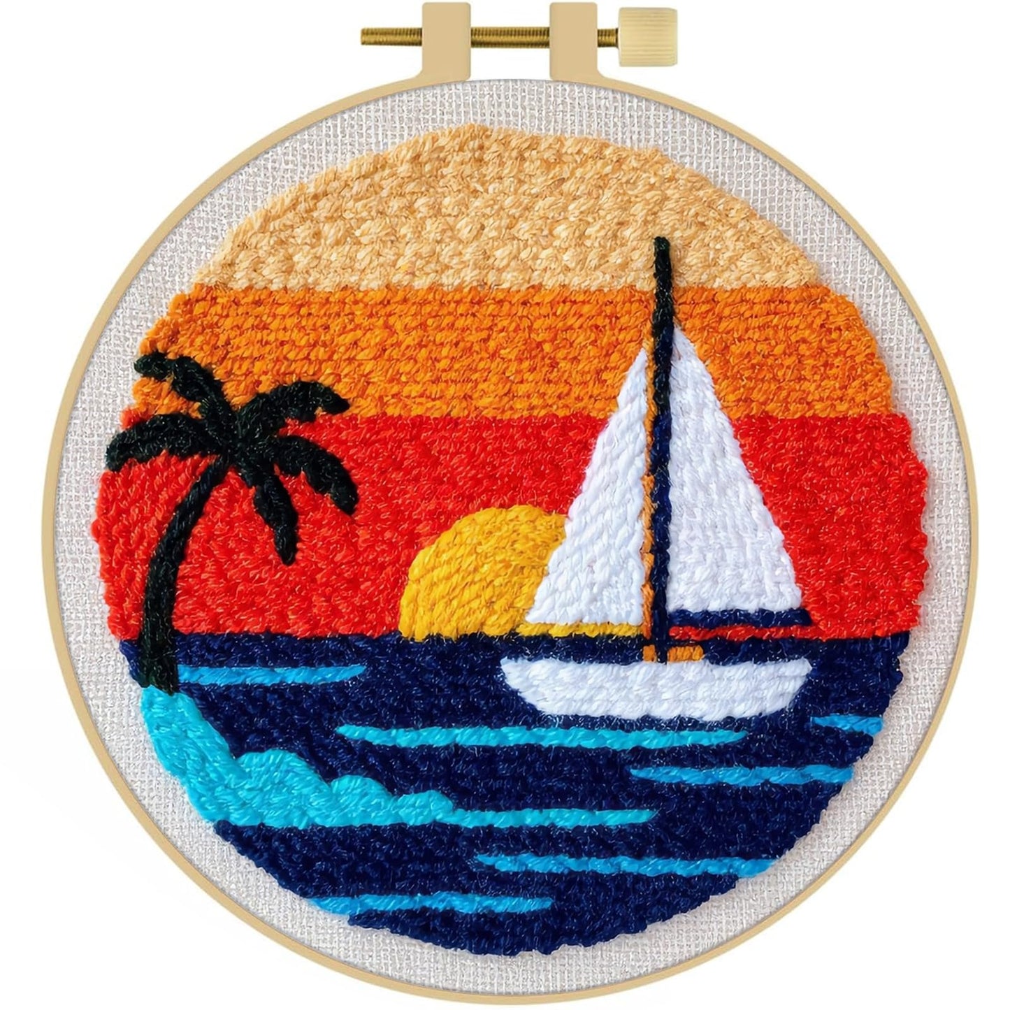LACHLAND Punch Needle Kit Beginners, Landscape Stitching Kit for Adults&Teens DIY Embroidery Starter Craft with Yarn Needle Tool Easy Hobby Home Decor Gifts for Craft Lover (Sailing)