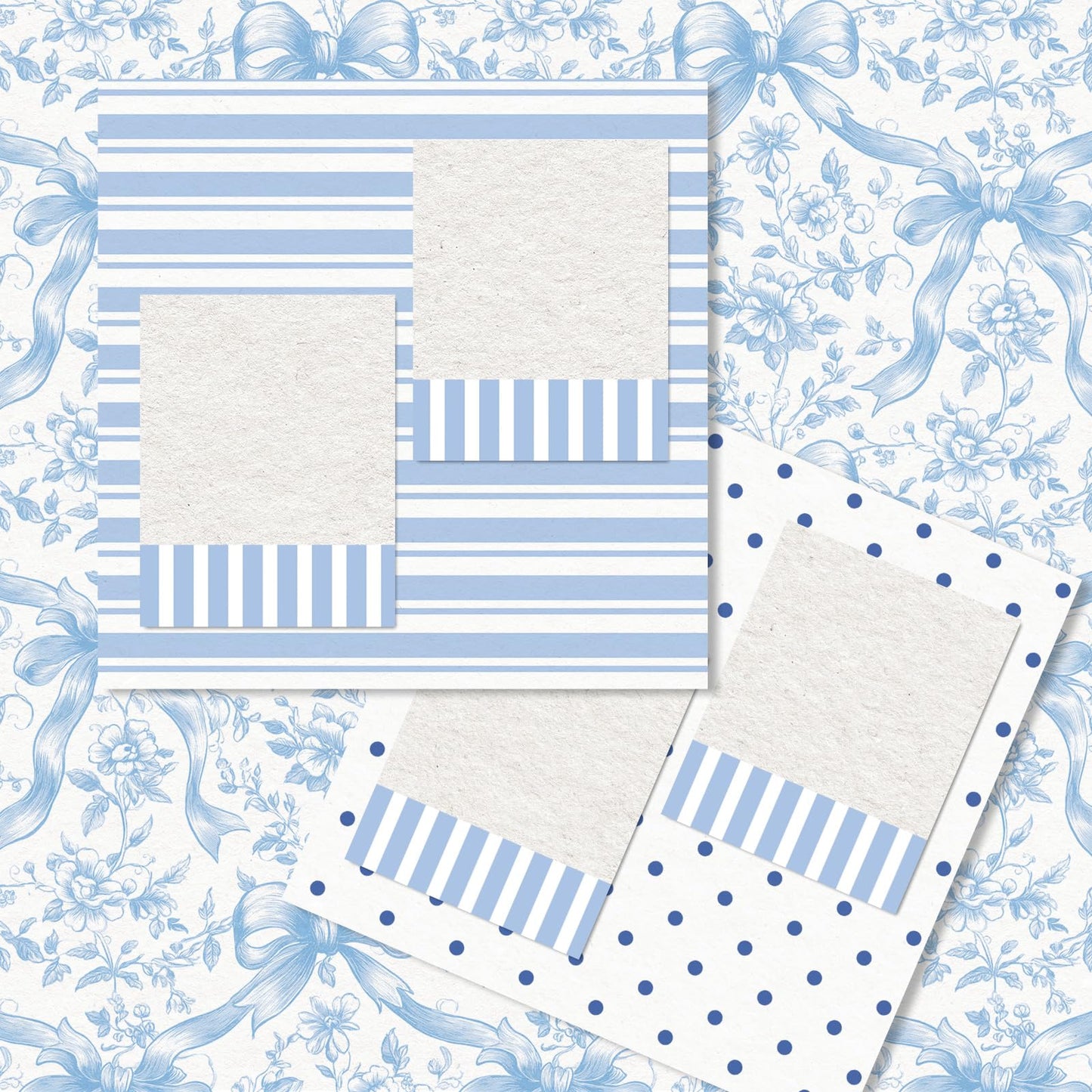 Whaline 24 Sheets Bow Floral Pattern Paper Blue Flower Stripe Dot Scrapbook Spring Specialty Paper Double Sided for DIY Crafts Card Making Photo Album Decor, 6 x 6 Inch