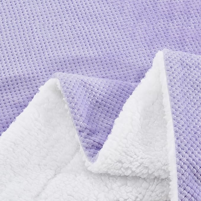 SOCHOW Waffle Sherpa Fleece Throw Blanket, Super Soft Fuzzy Warm, Lightweight Fluffy Reversible Plush Blanket for Bed Sofa Couch, 60 x 80 Inches Lilac