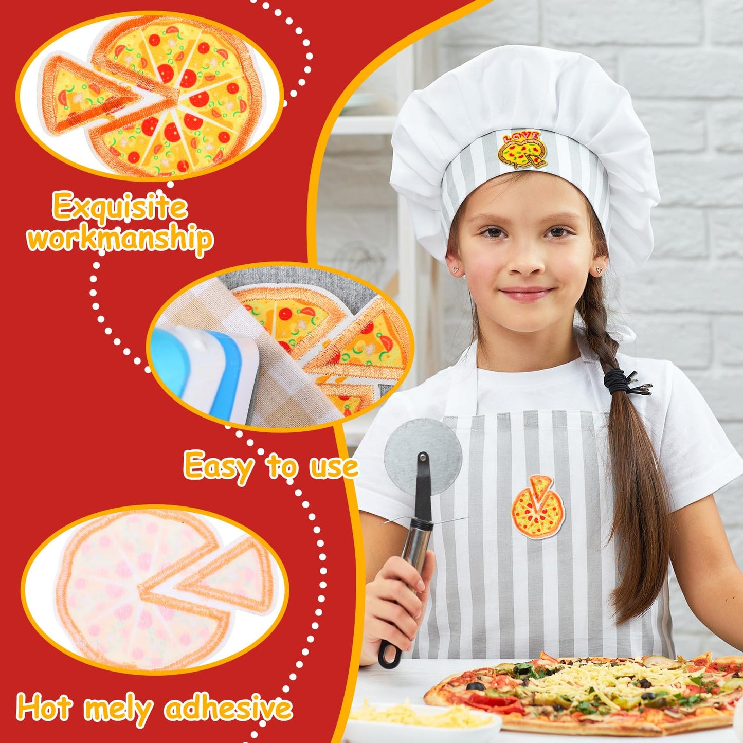 Tigeen 48 Pcs Pizza Iron on Patches Cute Pizza Bulk Embroidered Patches for Hats Clothes Repair Kit Sew on Applique DIY Accessory for Backpack Pants Jeans
