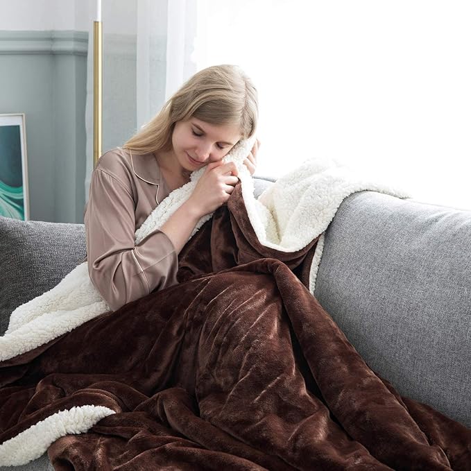IR Imperial Rooms Sherpa Fleece Throw Blanket Twin Size for Couch - Thick and Warm Fluffy Blankets for Winter, Soft and Fuzzy Twin Blanket for Bed, Coffee, 60x80 Inches