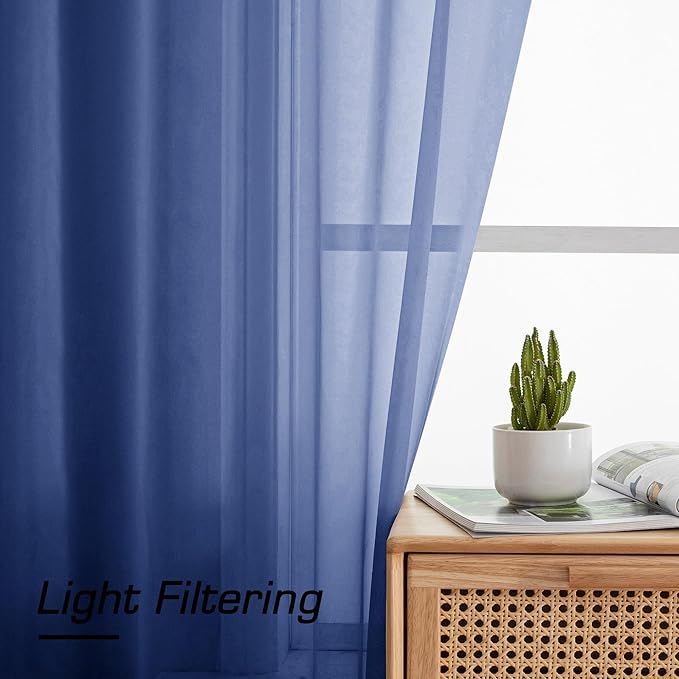 Simplebrand Royal Blue Sheer Curtains 84 Inches Long 2 Panels, Light Filtering Rod Pocket Solid Color Window Sheer Curtain Panels, Elegant Curtains & Drapes for Living Room, Bedroom, 42" W x 84" L
