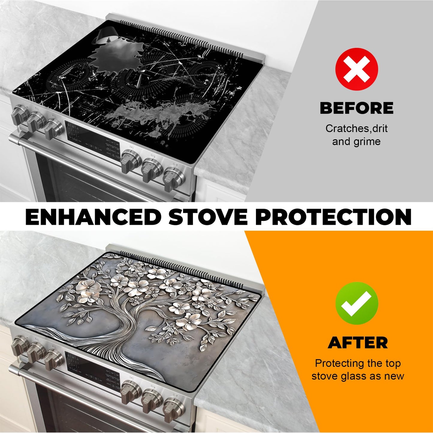 BSFHH Heat-Resistant Glass Stove Top Cover with Anti-Slip Rubber Coating – Electric Stove Protector, Scratch-Resistant, Expands Counter Space, Stylish Kitchen Decor (Tree)
