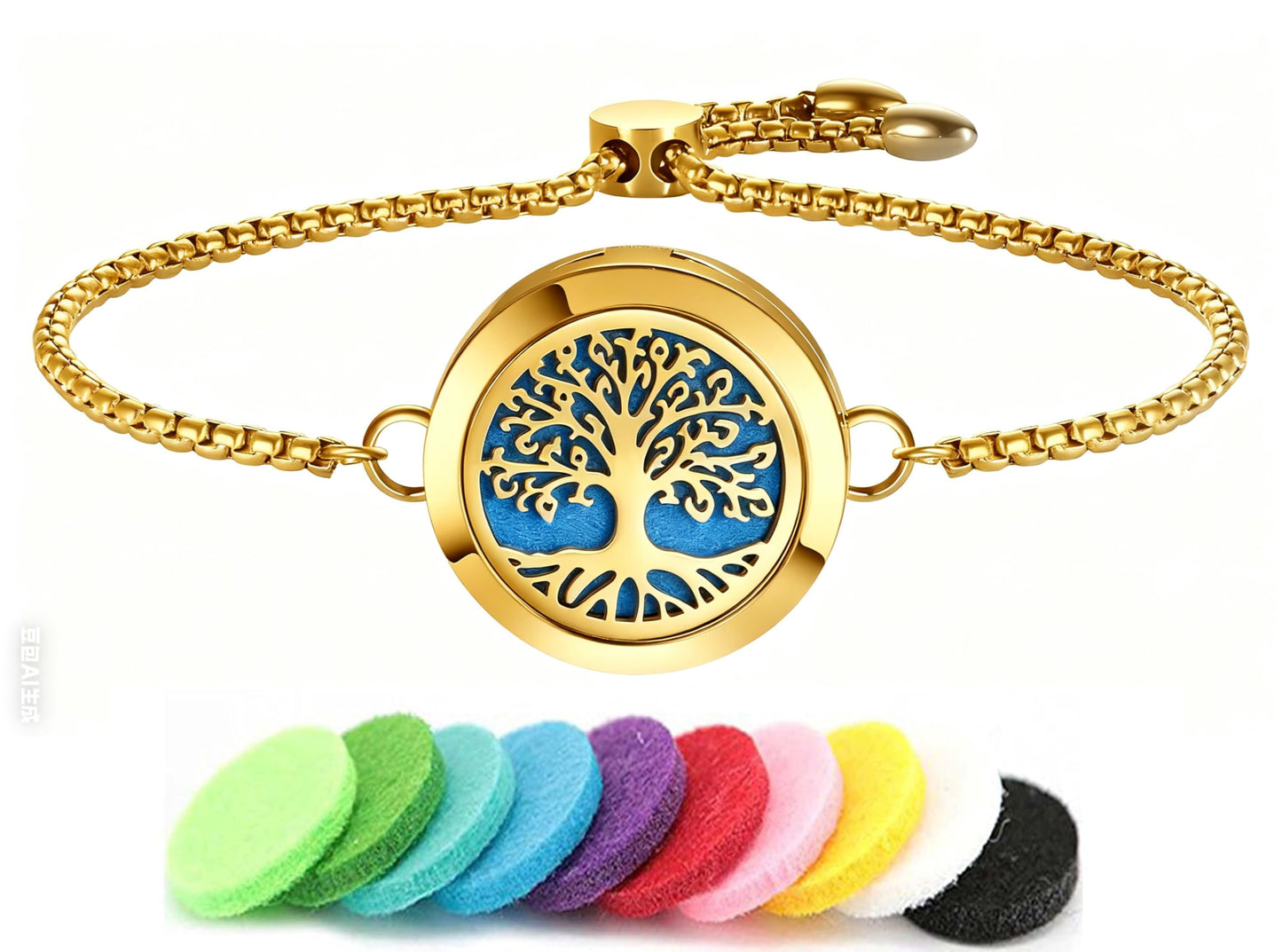 Aromatherapy Essential Oil Diffuser Bracelet, Tree of Life Pattern Locket Adjustable Link for Women Birthday Jewelry Gifts Trendy for Wife Mothers (Gold)
