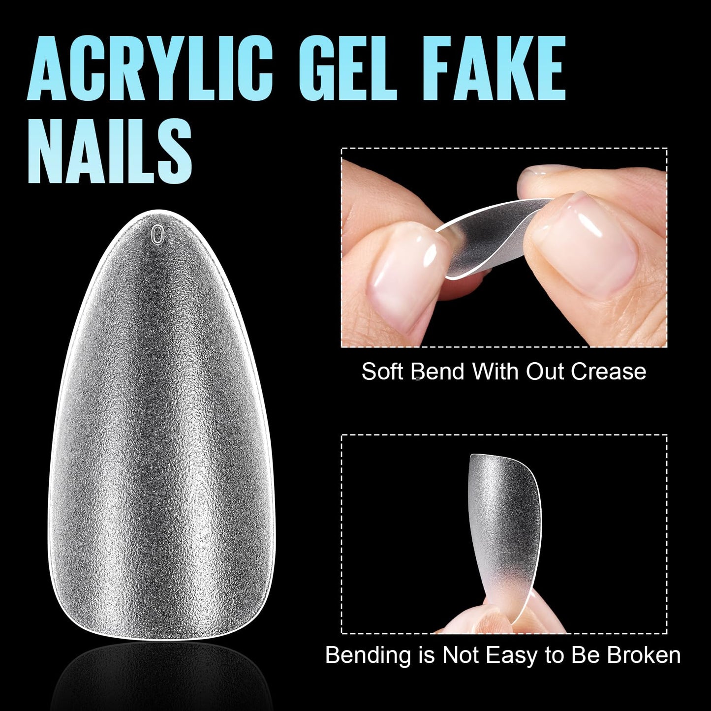 TOMICCA Medium Almond Nail Tips 450Pcs 15Sizes Double-sided Matte Pre-Shaped Full Cover Soft Acrylic Gel Nails Tips Almond Shape Press on Nails Clear Fake False Nails for Nail Extension Salon