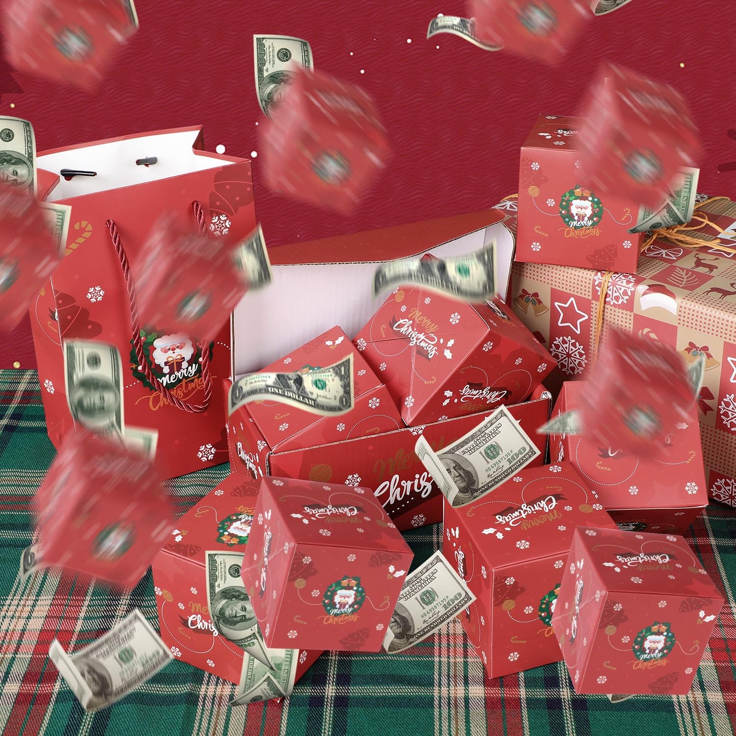 Surprise Gift Box Explosion for Money, Unique Folding Bouncing Red Envelope Gift Box with Confetti for Birthday Anniversary Valentine Proposal (12 Bounces)(Red)