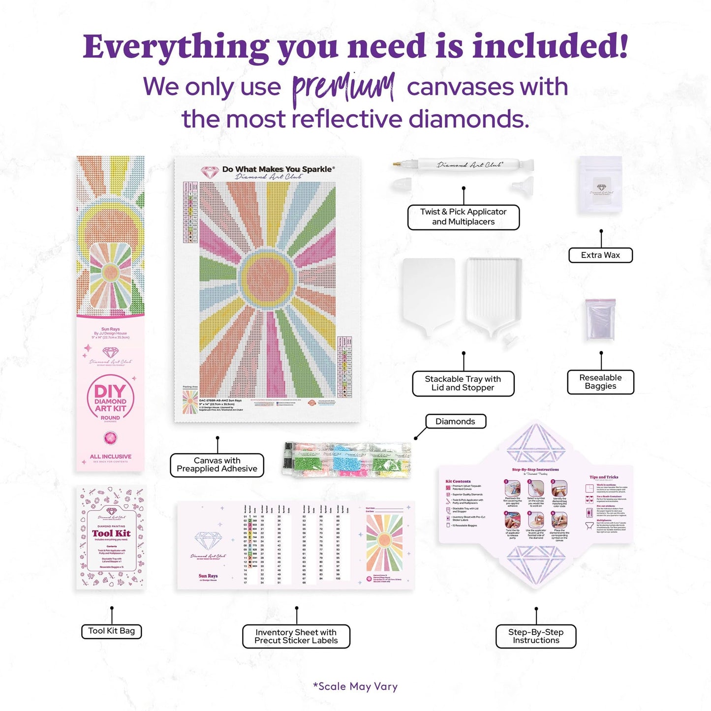 DIAMOND ART CLUB Sun Rays - Pastel Diamond Painting Kit, Fun DIY Crafts for Adults, Round Diamond Art Canvas, 9" x 14" (22.7 cm x 35.9 cm)