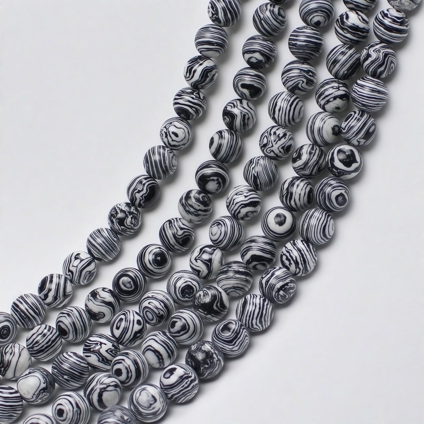 MJDCB Synthesis Colour Malachite Beads Beautiful Fashion Round Stone Beads for DIY Jewelry Making 15" (6mm, Black - White)