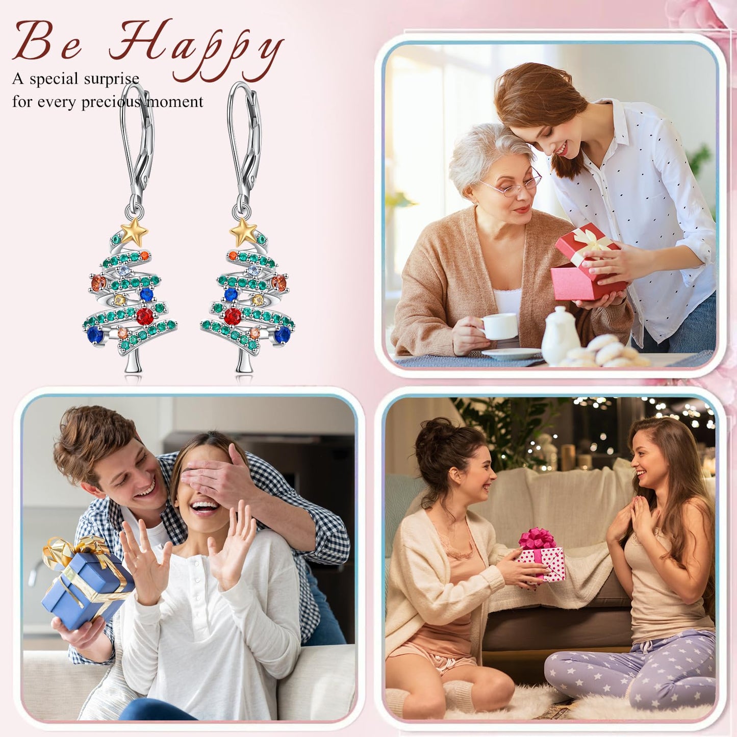 SHAOAN Christmas Tree Dangle Drop Earrings 925 Sterling Silver Leverback Earring Christmas Jewelry Gifts for Women