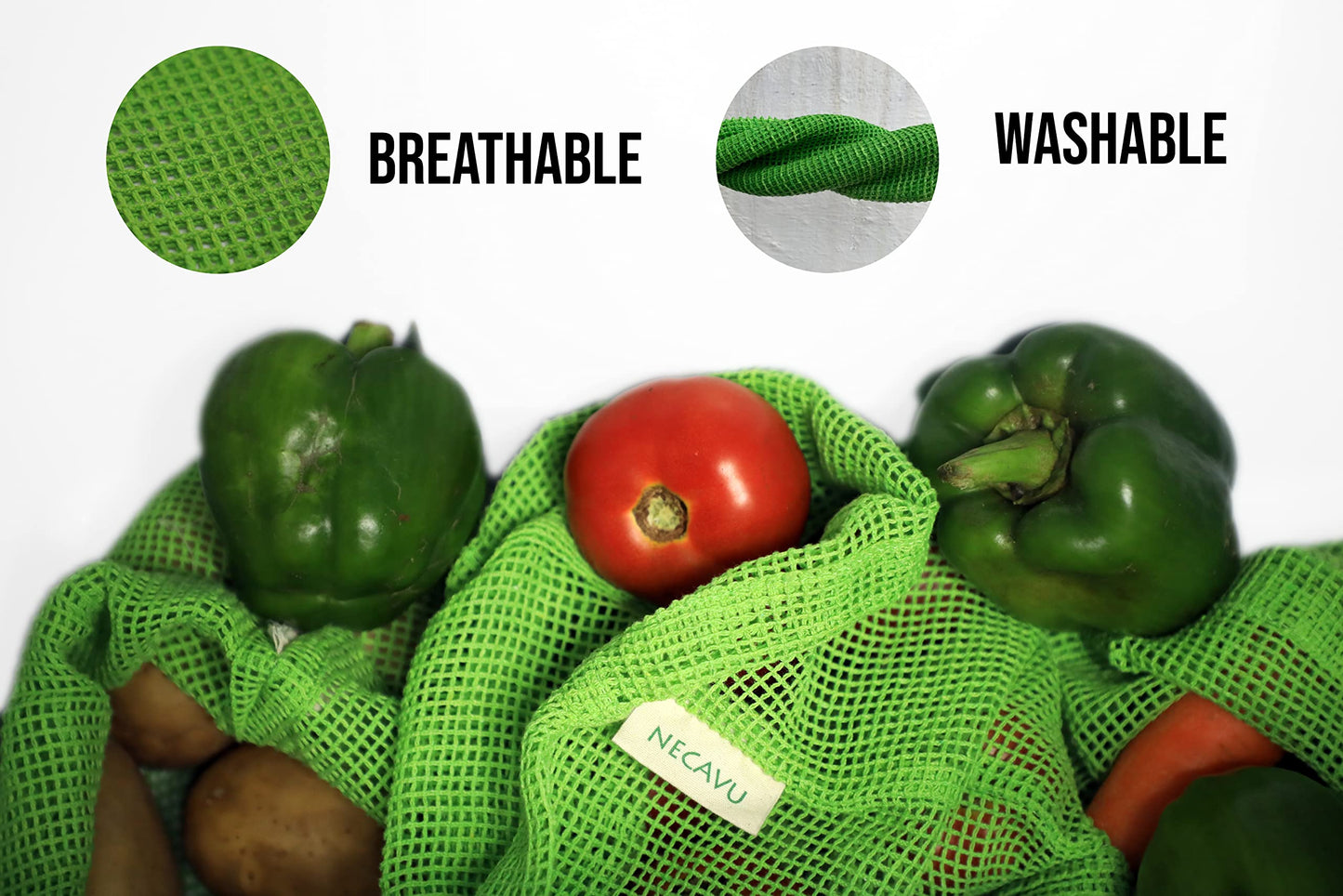 NECAVU 100% Cotton Set of 6 Fridge Bag | Eco-Friendly Natural Vegetables Bags for Fridge Storage & mesh net Vegetable Bag Fridge | Multi-Purpose Eco-Friendly Cotton mesh Bag (Neem Green)