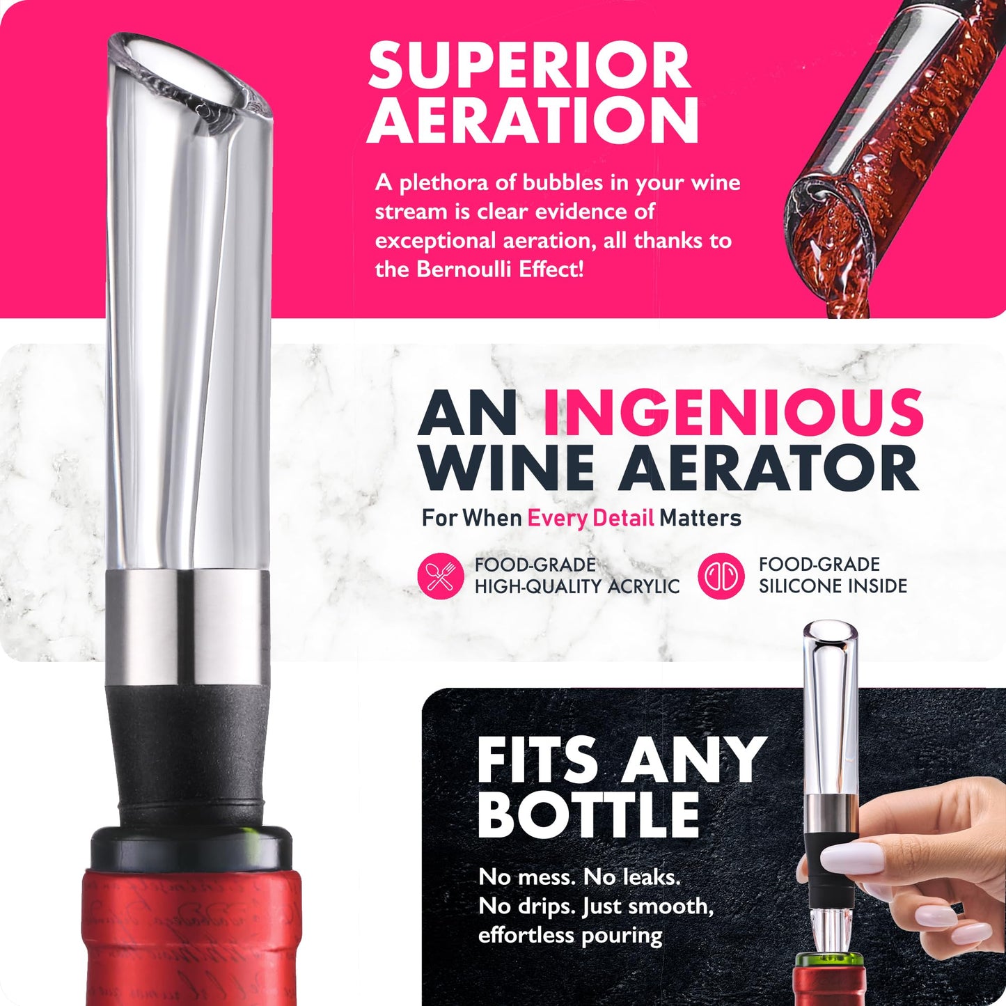VINABON Wine Aerator - Improved 2026 Wine Aerating Pourer and Wine Air Aerator Decanter Spout for Enhanced Wine Flavor and Bouquet, Includes WineGuide Ebook