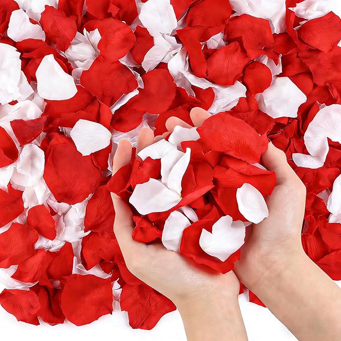 240 PCS Real Dried Red White Rose Flower Petals Confetti 2.11oz Freeze Preserved Flower Petals for Wedding Party Decor Proposal Centerpieces Valentine's Day Romantic Night Decor