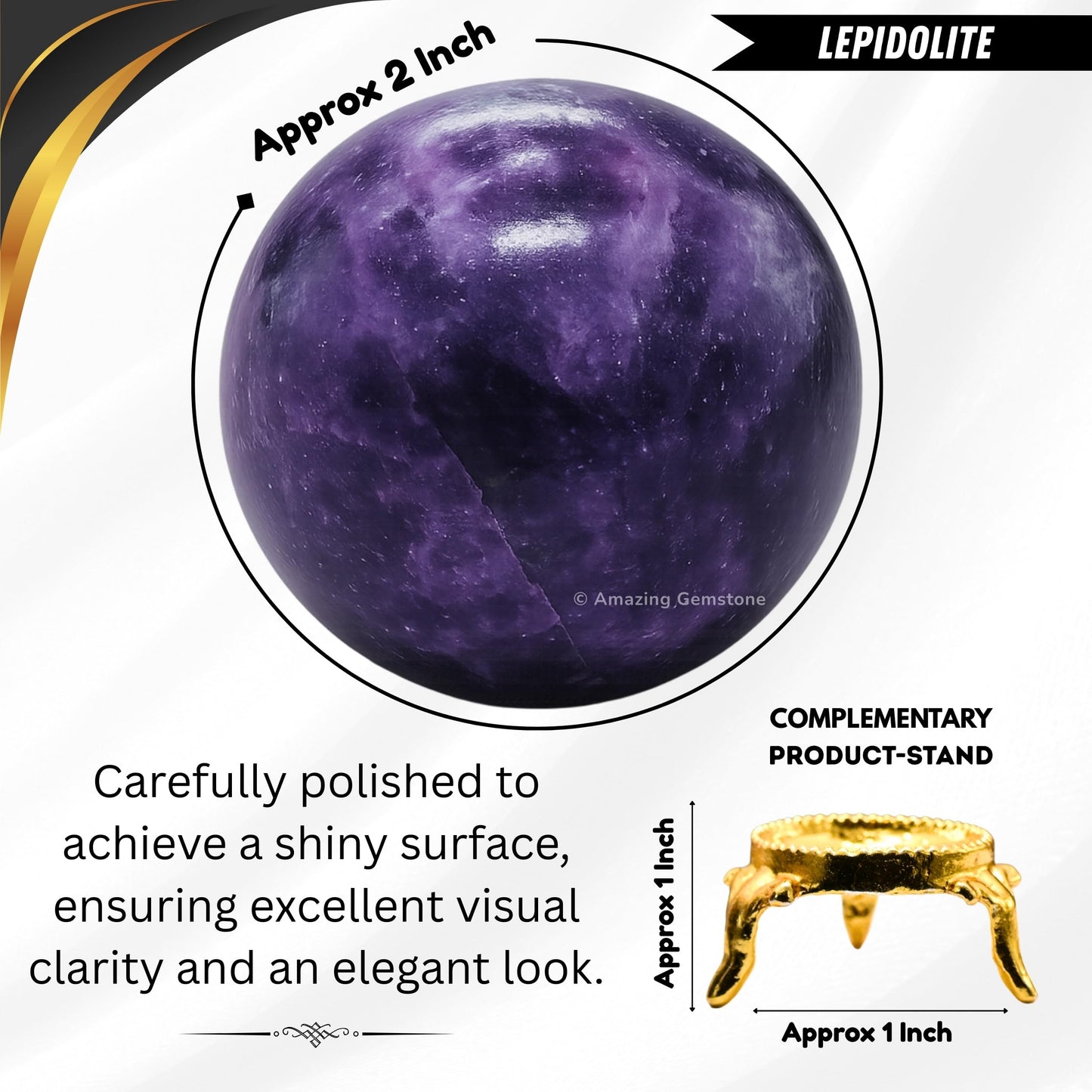 Amazing Gemstone Lepidolite Crystal Ball with Stand - 2" Inches Crystal Sphere Meditation Balls for Witchcraft and Decorative Balls