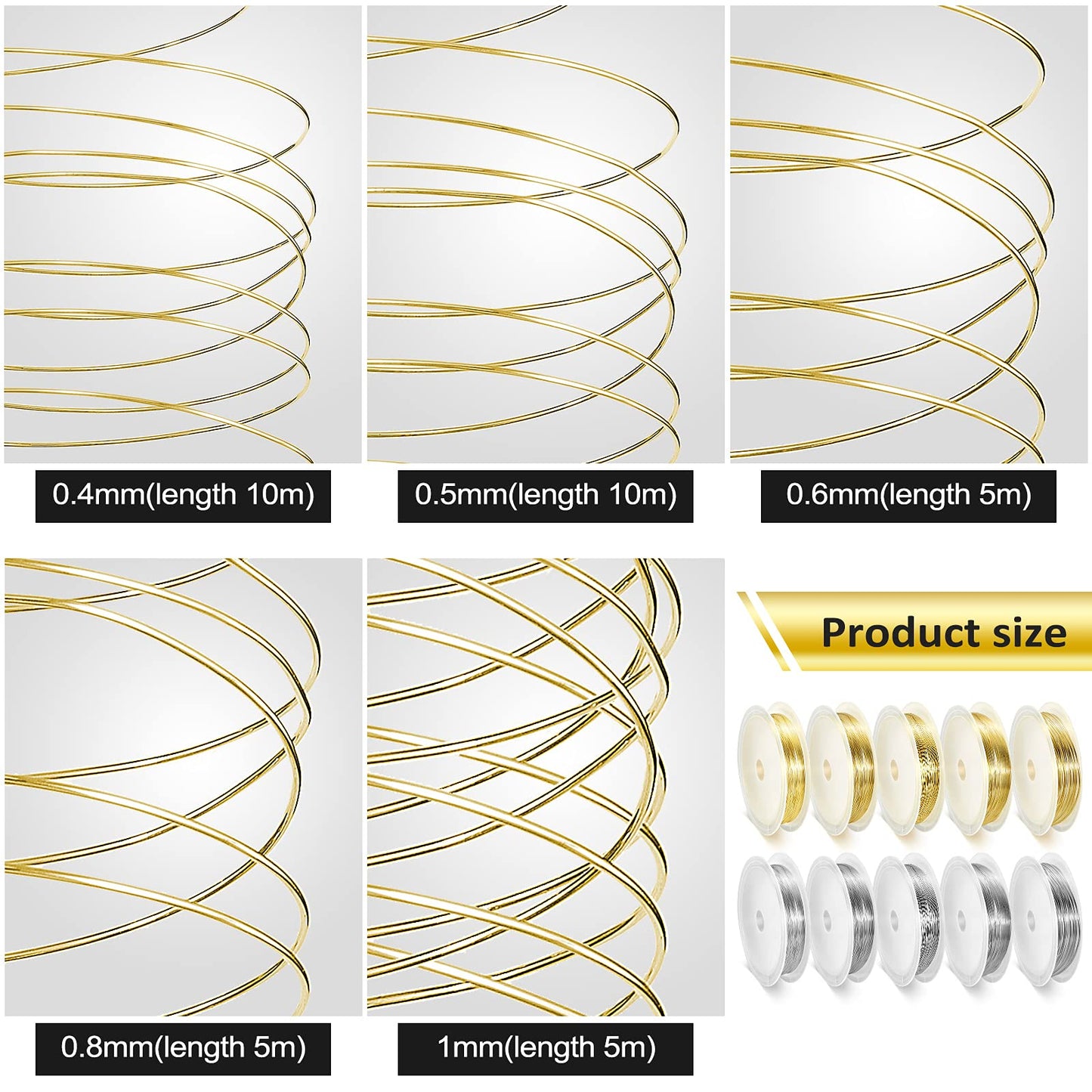 10 Roll 230ft Jewelry Wire for Making 18, 20, 22, 24, 26 Gauge Craft Beading Wire Jewelry Making Supplies Bendable Copper, 5 Size(Gold and Silver)