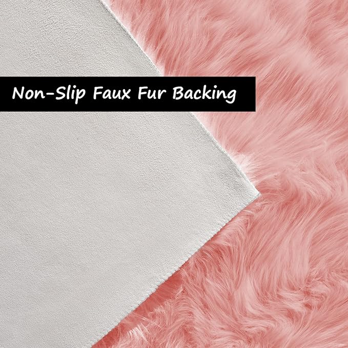 Goolela Pink Area Rug 6x9 Fluffy Fuzzy Furry Sheepskin Rug for Girls Bedroom Faux Fur Shag Carpet Soft Plush Rectangle