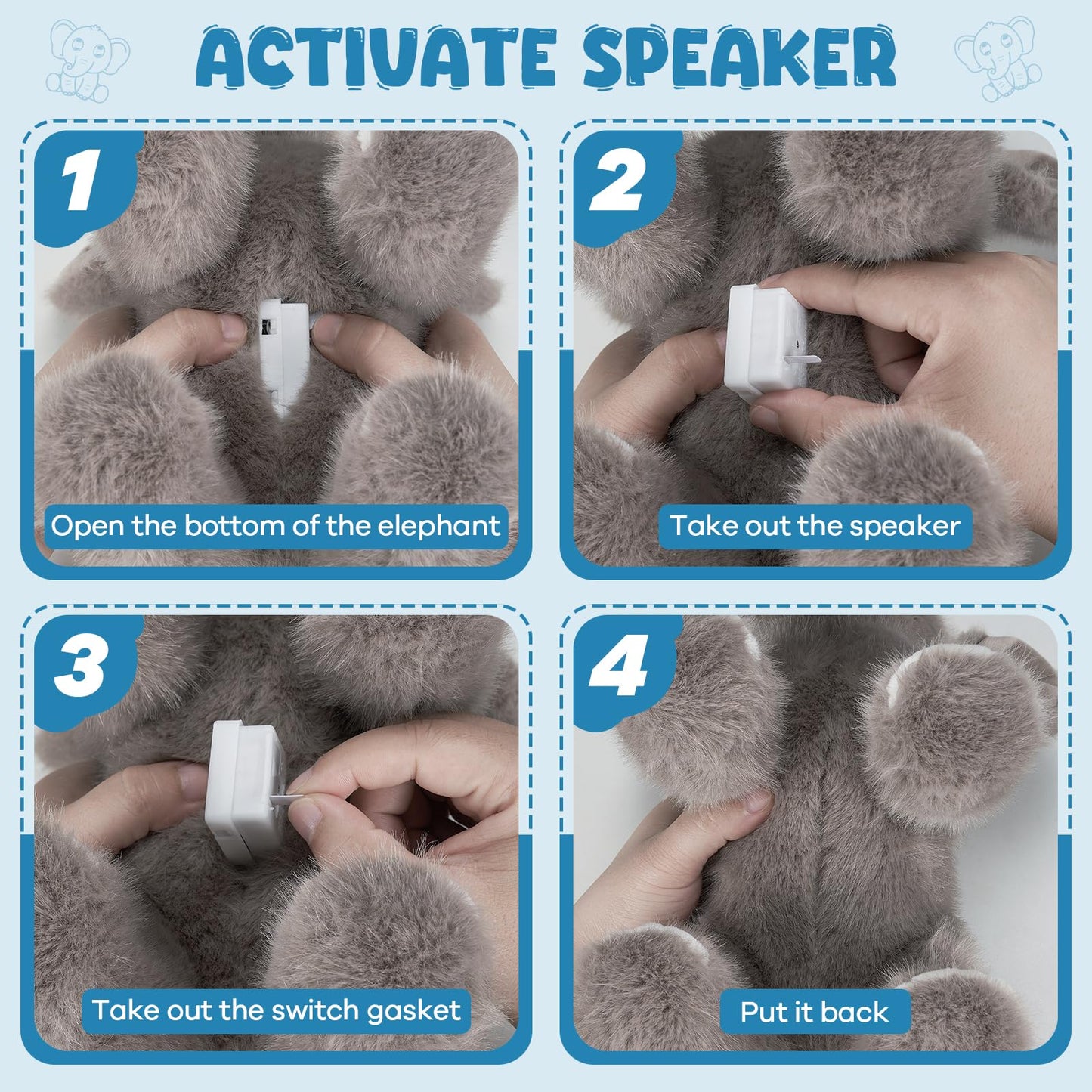 SnugBibble Elephant Plush Stuffed Animal with Multiple Realistic Sounds – Soft Cuddly Toy for Kids & Adults – Fun Gift for Baby Shower, Birthday, Christmas
