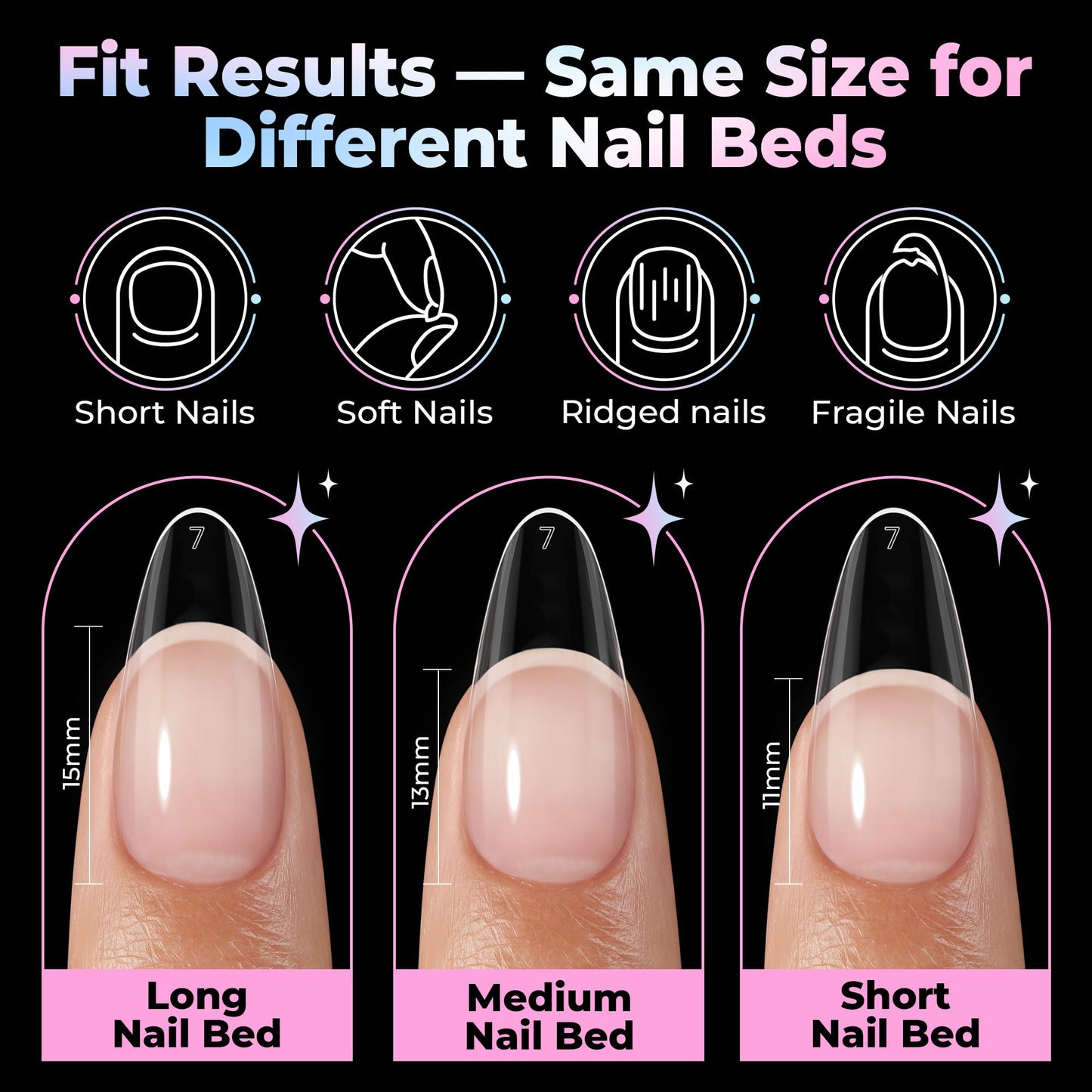 UNA GELLA Almond Nail Tips Medium 15 Sizes 300PCS Pre-Etched Gel Acrylic Nail Tips Almond Shape Easy Salon Press On Nails Long-Lasting Hold Full Cover Fake False Nails Snug Fit