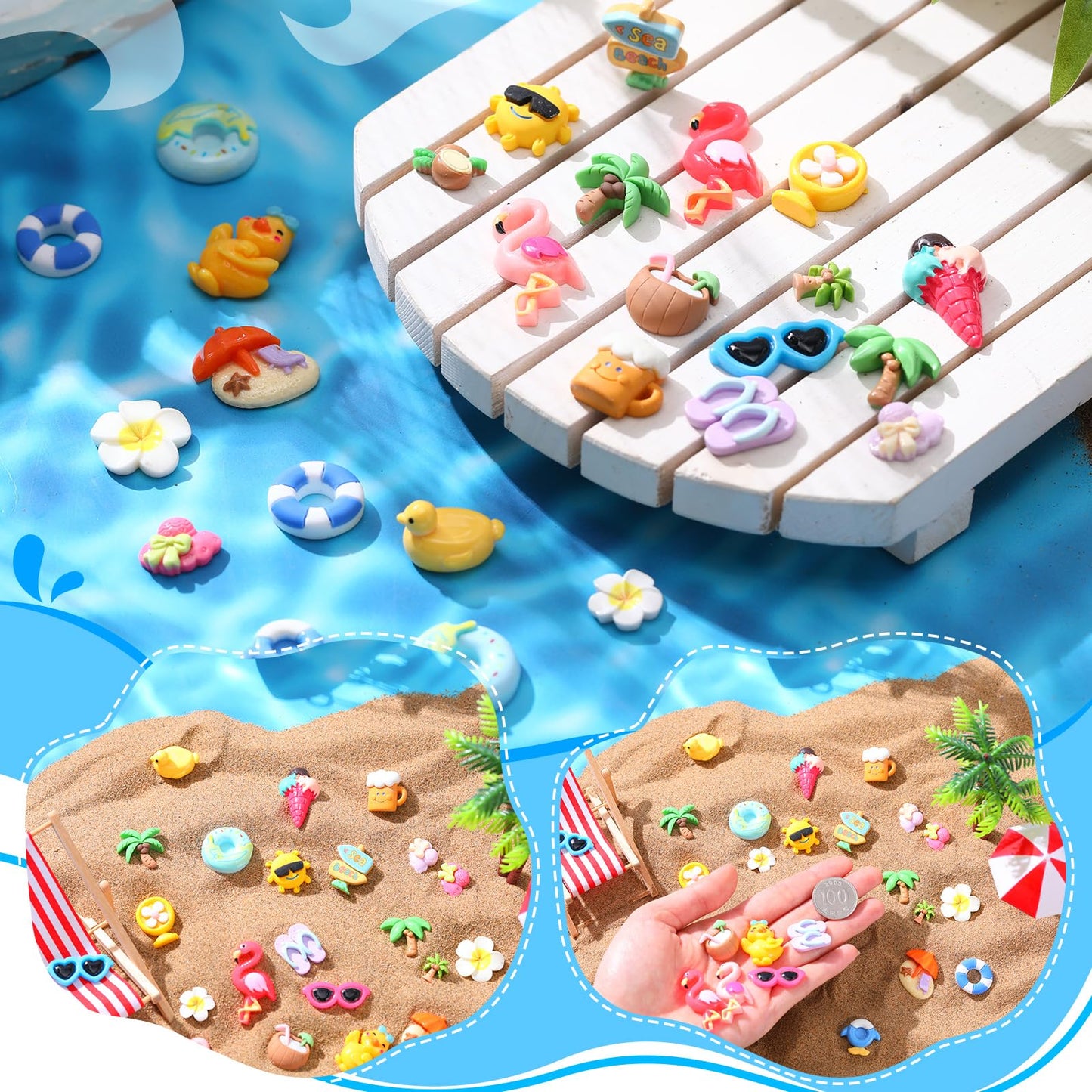 Giegxin 40 Pcs Summer Resin Charm Hawaii Beach Coconut Flamingo Plumeria Flower Flatback Cabochon Accessories Cute Embellishments Bulk for Jewelry Cellphone Case Scrapbooking Headband DIY Craft Making