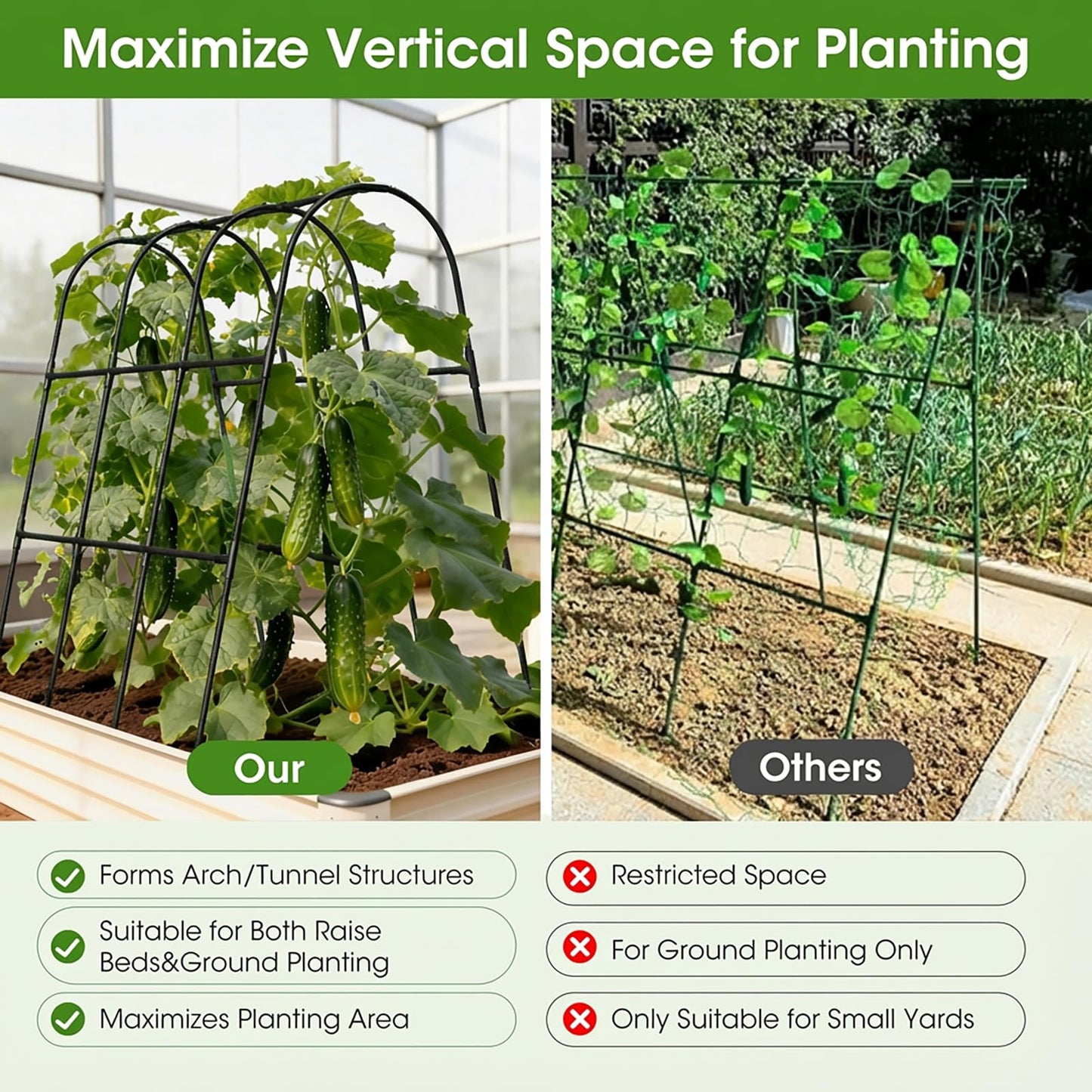 MQHUAYU Cucumber Trellis for Raised Bed,U-Shape Garden Trellis for Climbing Plants Outdoor, Metal Arch Vegetables Trellis, Plant Support for Vine (Black, 47.2" Lx21.6 WX47.2 H-Medium)
