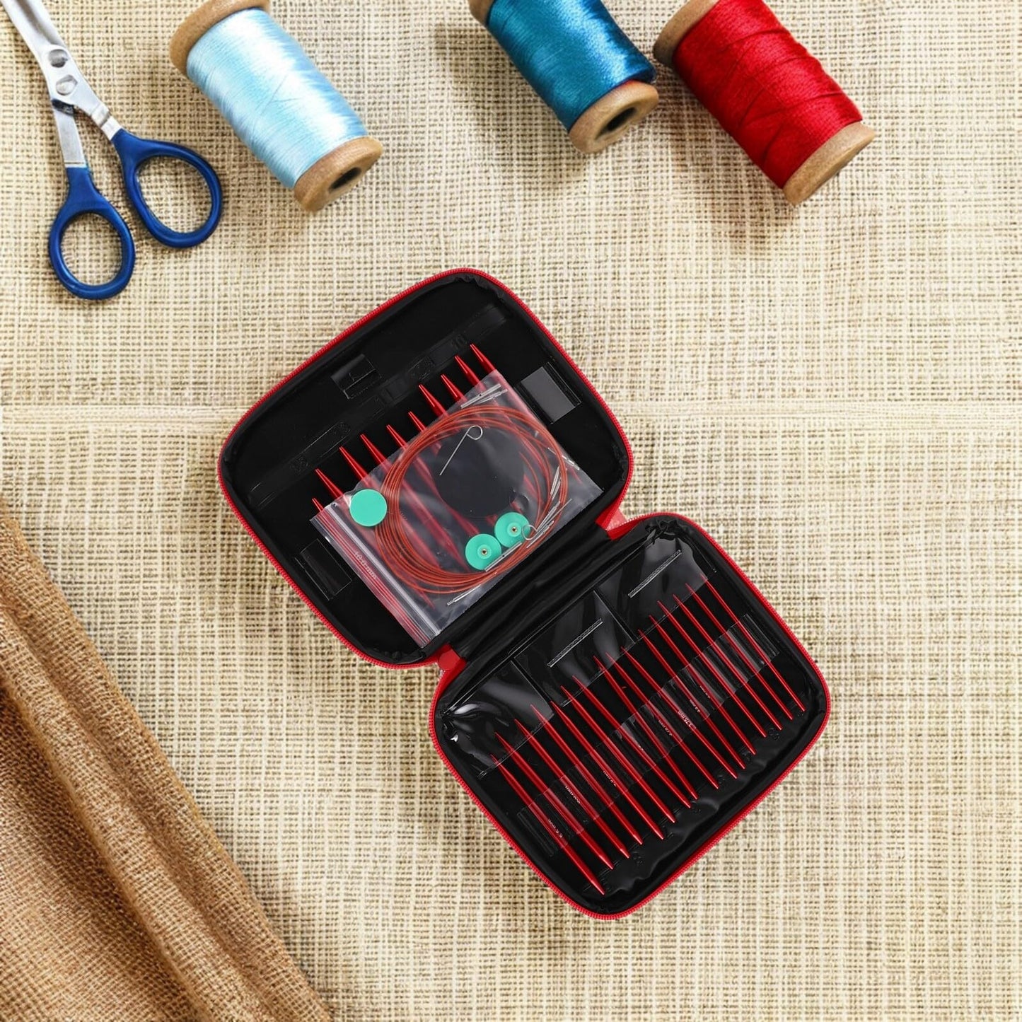 Amosfun Aluminum Circular Knitting Needles Set Detachable Sweater Circular Needle Interchangeable Knitting Accessory Kit for Household and Daily Use