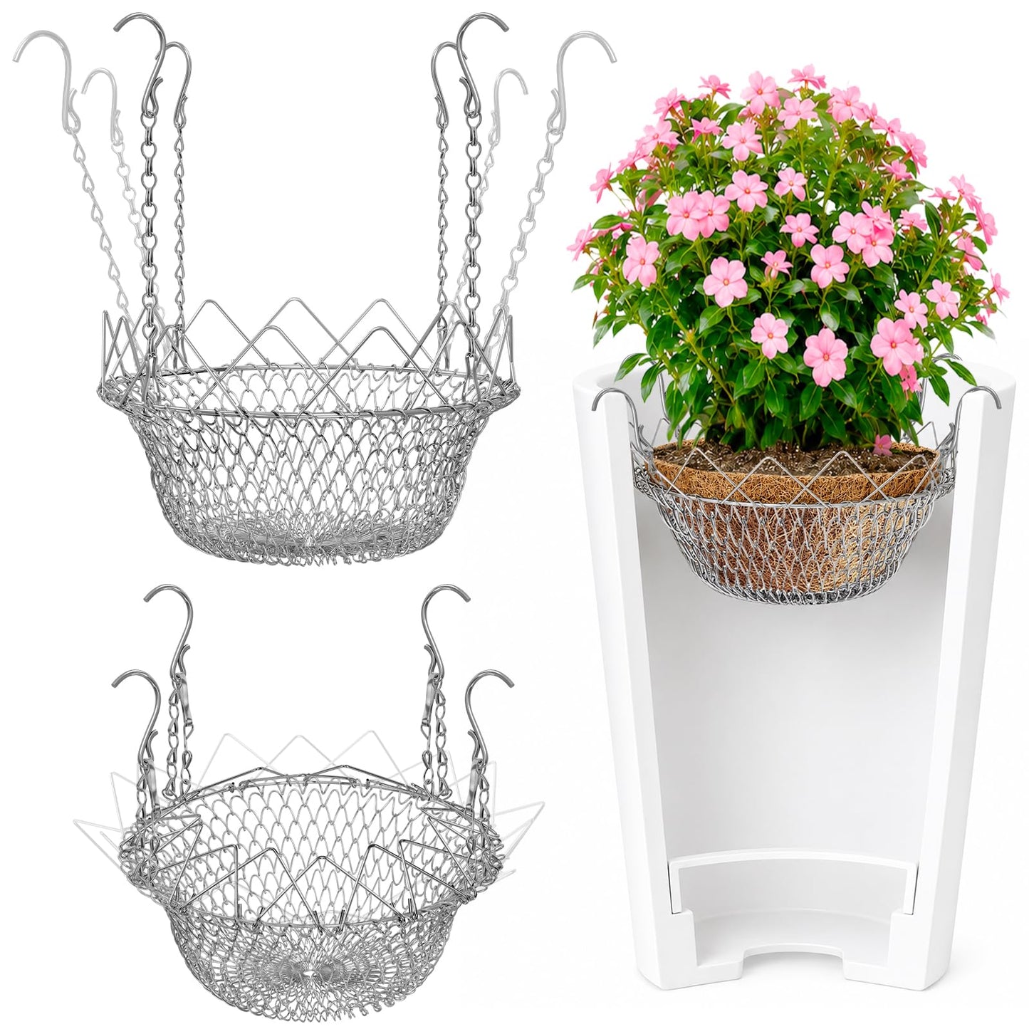 Axcoix 2 Pack Adjustable Height Plant Risers for Inside Pots, Rustproof Stainless Steel Planter Inserts for Large Tall Pots Opening 12-18 Inches Wide, Planter Lift Insert for Indoor Outdoor Planters