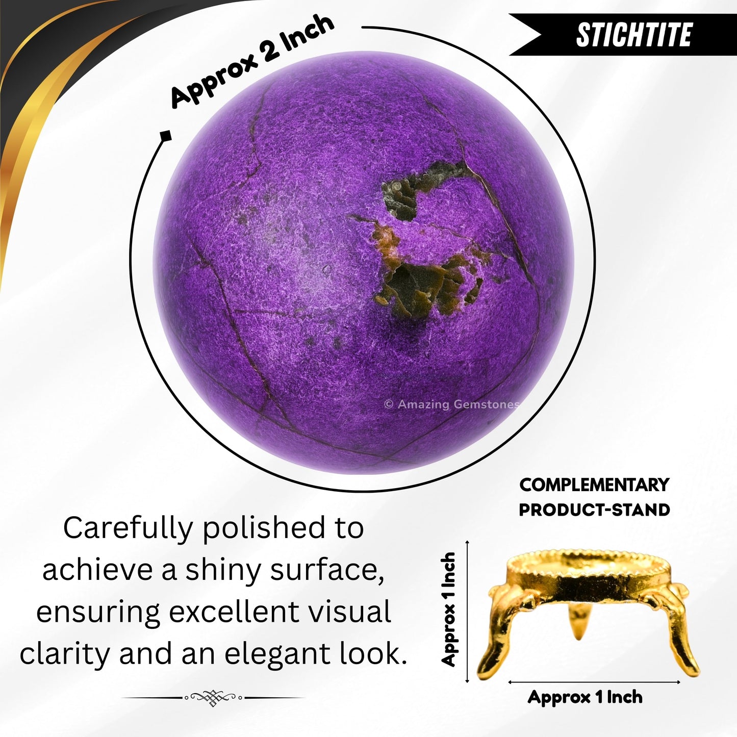 Amazing Gemstone Stichtite Crystal Ball with Stand - 2 Inches Crystal Sphere Meditation Balls for Witchcraft and Decorative Balls