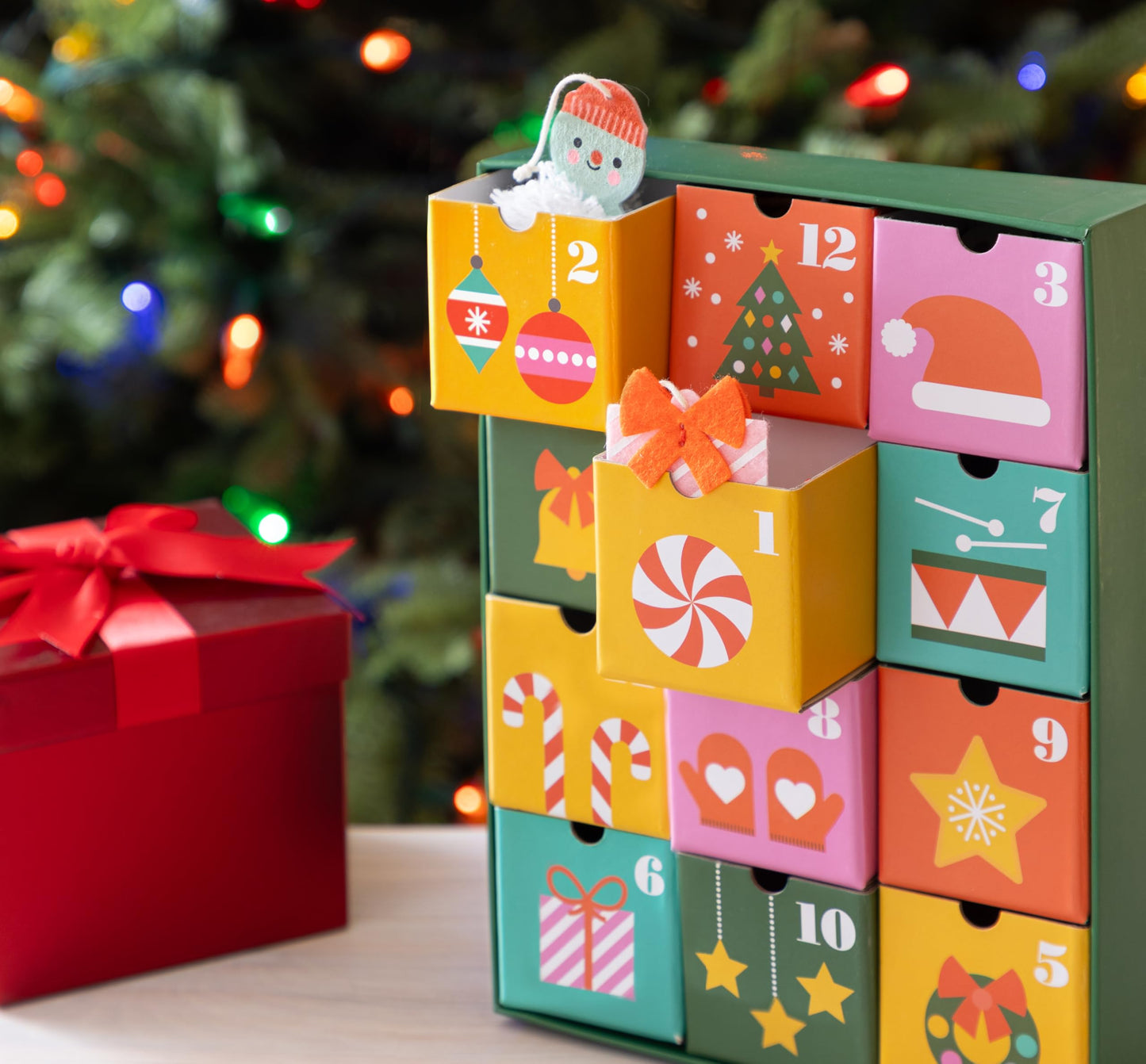 Petit Collage: 12 Crafts of Christmas Advent Calendar - Eco-Friendly Advent Craft Kit for Kids 6+ – Includes Felt Shapes, Pom‑Pom Maker, Yarn & Needle – Reusable Drawer Calendar with Daily Projects