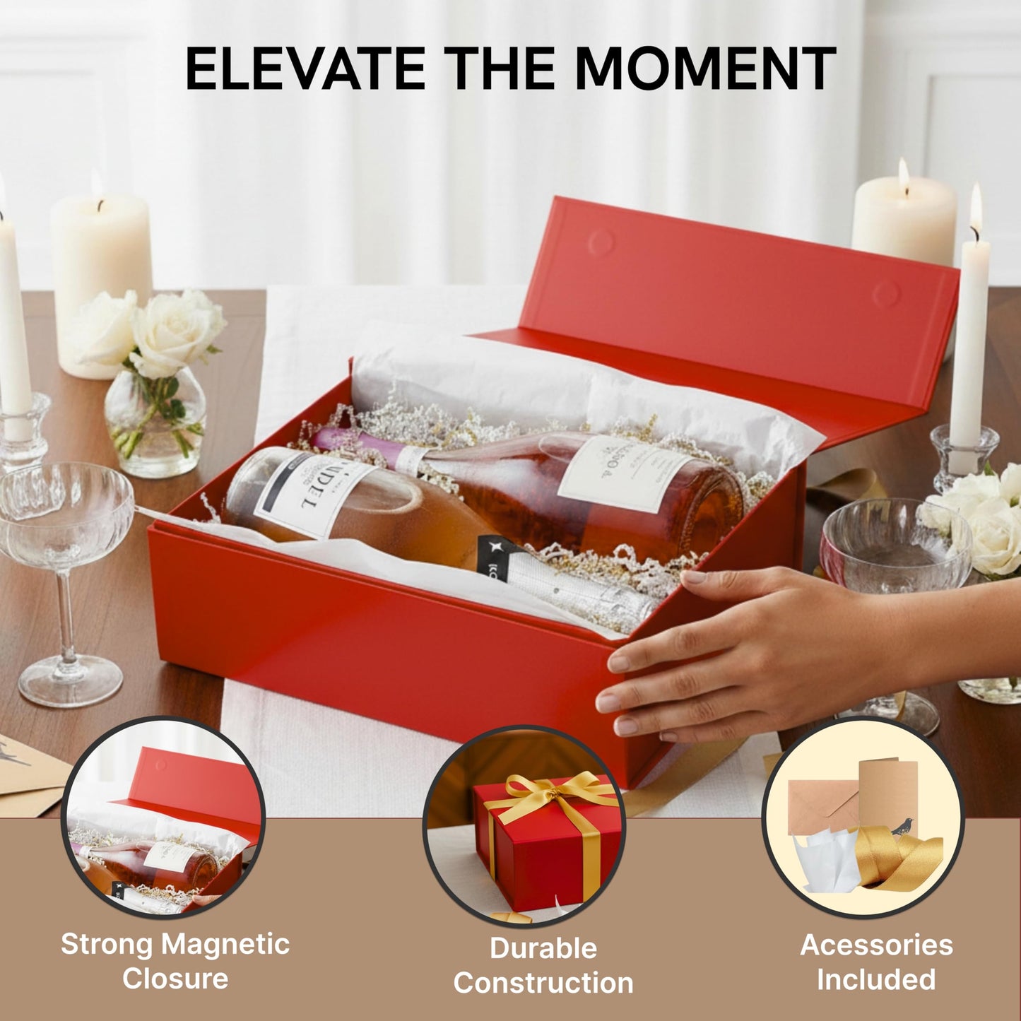 CECOBOX - Gift Boxes with Lids for Presents 13"x8.5"x4" - Matte, Collapsible Magnetic Closure Gift Box - Groomsmen & Bridesmaid Proposal Boxes, Wedding, PR, Birthdays, Holidays (Red)