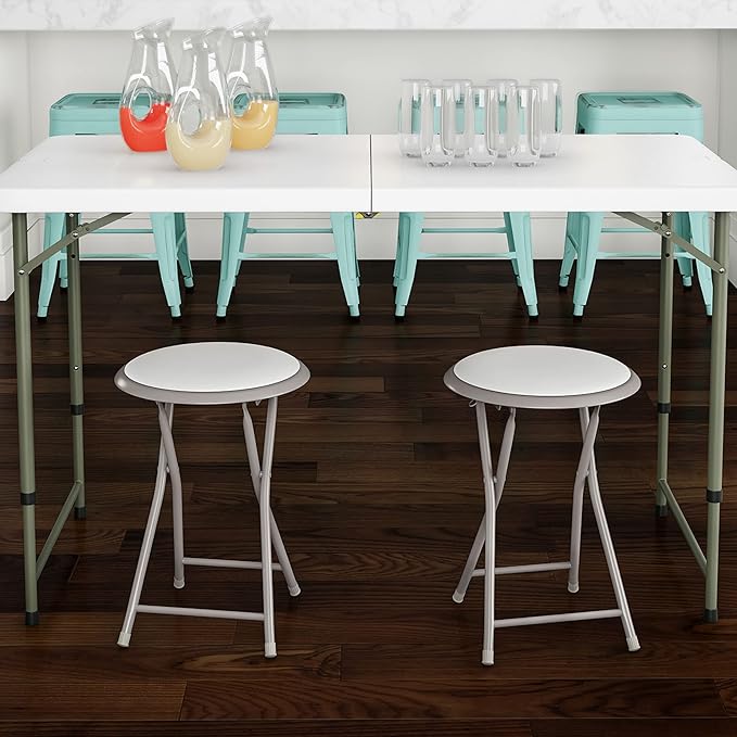 Lavish Home Folding Bar Stools – Set of 2 Heavy-Duty 18-Inch Stool - 225lbs Capacity and Padded Seats for Dorm, Recreation or Game Room (White)