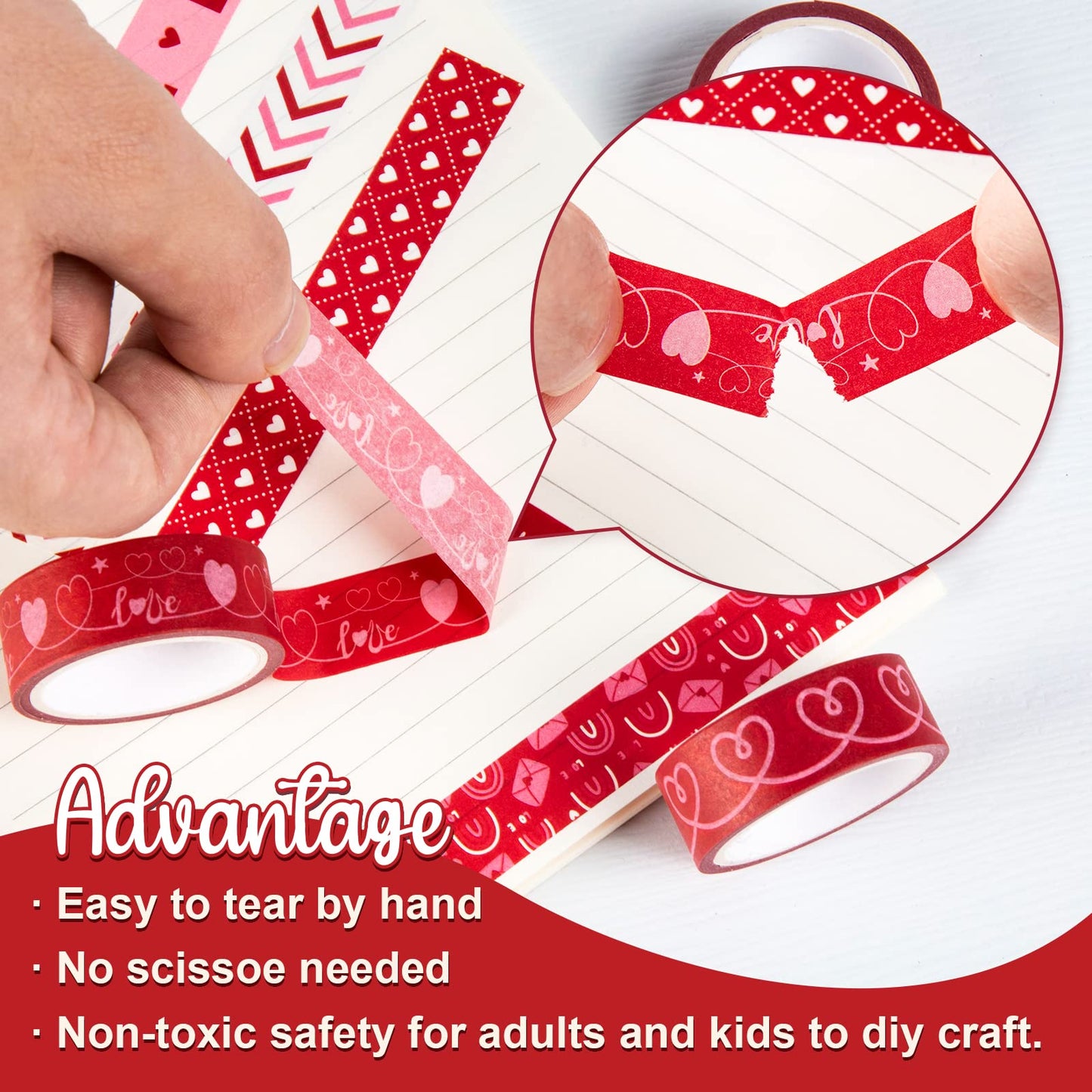 Whaline 12 Rolls Valentine Washi Tape Red Heart Love Masking Tape Sticker Assorted Design Valentine Washi Tape for Wedding Scrapbook DIY Craft Gift Wrapping, 0.6in x 16.4ft