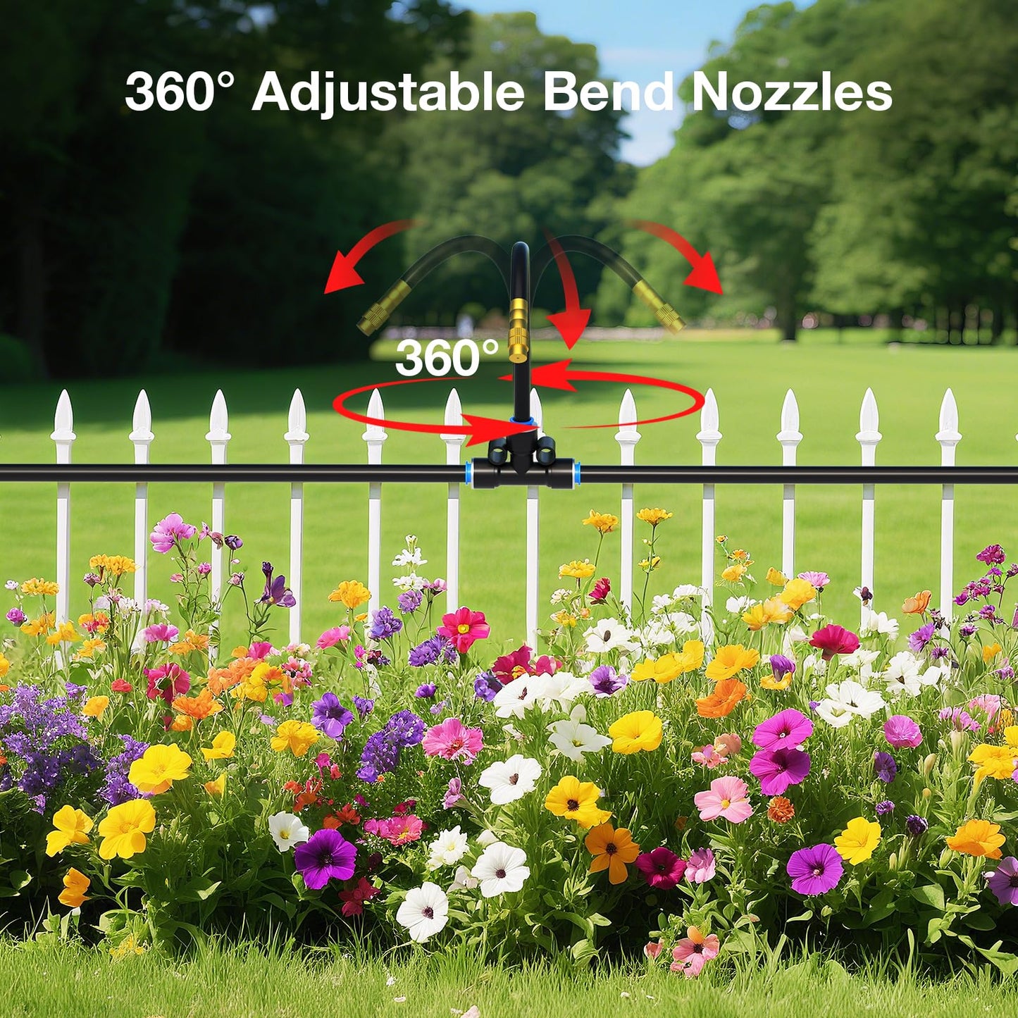 MIXC 1/4" 100Ft Drip Irrigation System for Garden with 16pcs 360°Adjustable Brass Nozzles & Bendable Rod,Upgraded Watering System Kit for Outdoor Plants,Lawn,Raised Bed,Potted Plant,Yard,Greenhouse