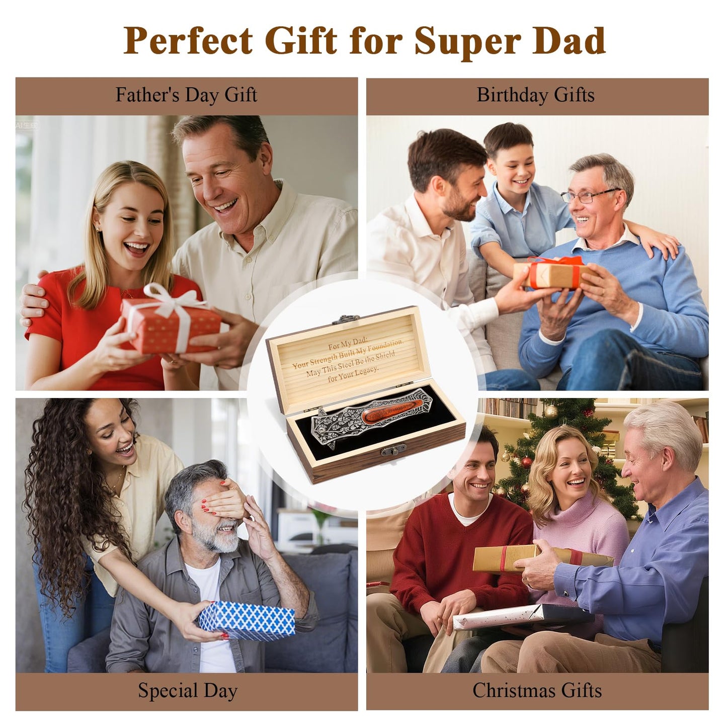 Birthday Gifts For Dad, Personalized Gift For Dad On Christmas And Father'S Day, Multitool Engraved Pocket Folding Knife With Gift Box For Father, Cool Idea Presents For Daddy From Daughter & Son